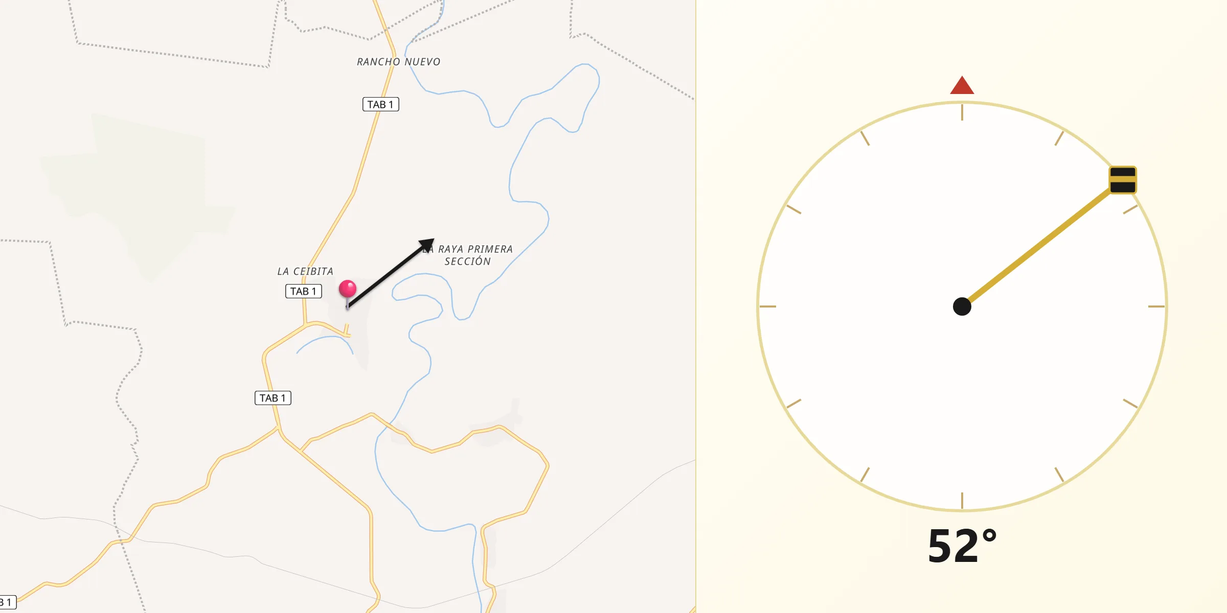 Dirección de la Qibla desde Tacotalpa