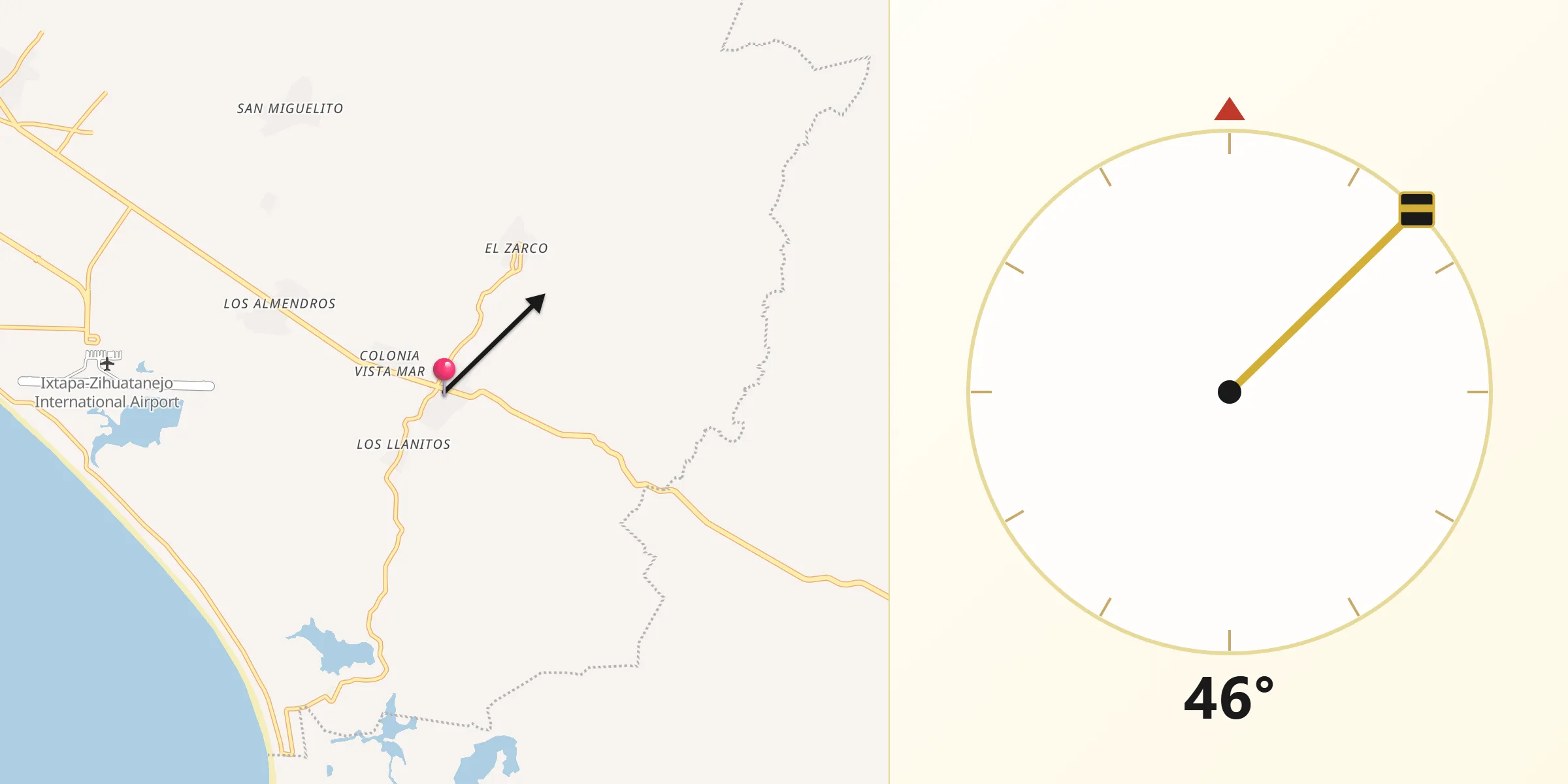 Dirección de la Qibla desde Los Achotes