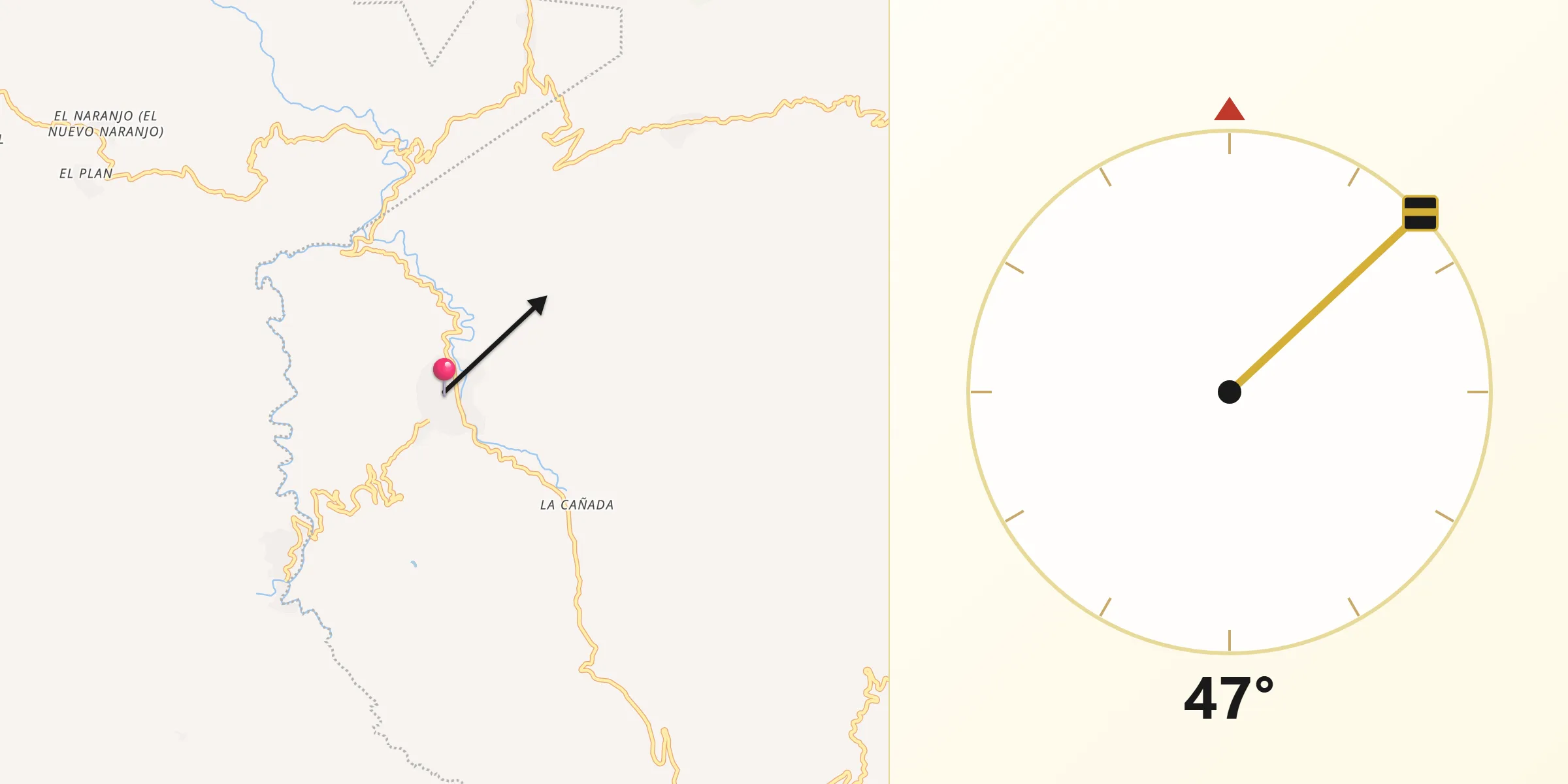 Dirección de la Qibla desde Yextla