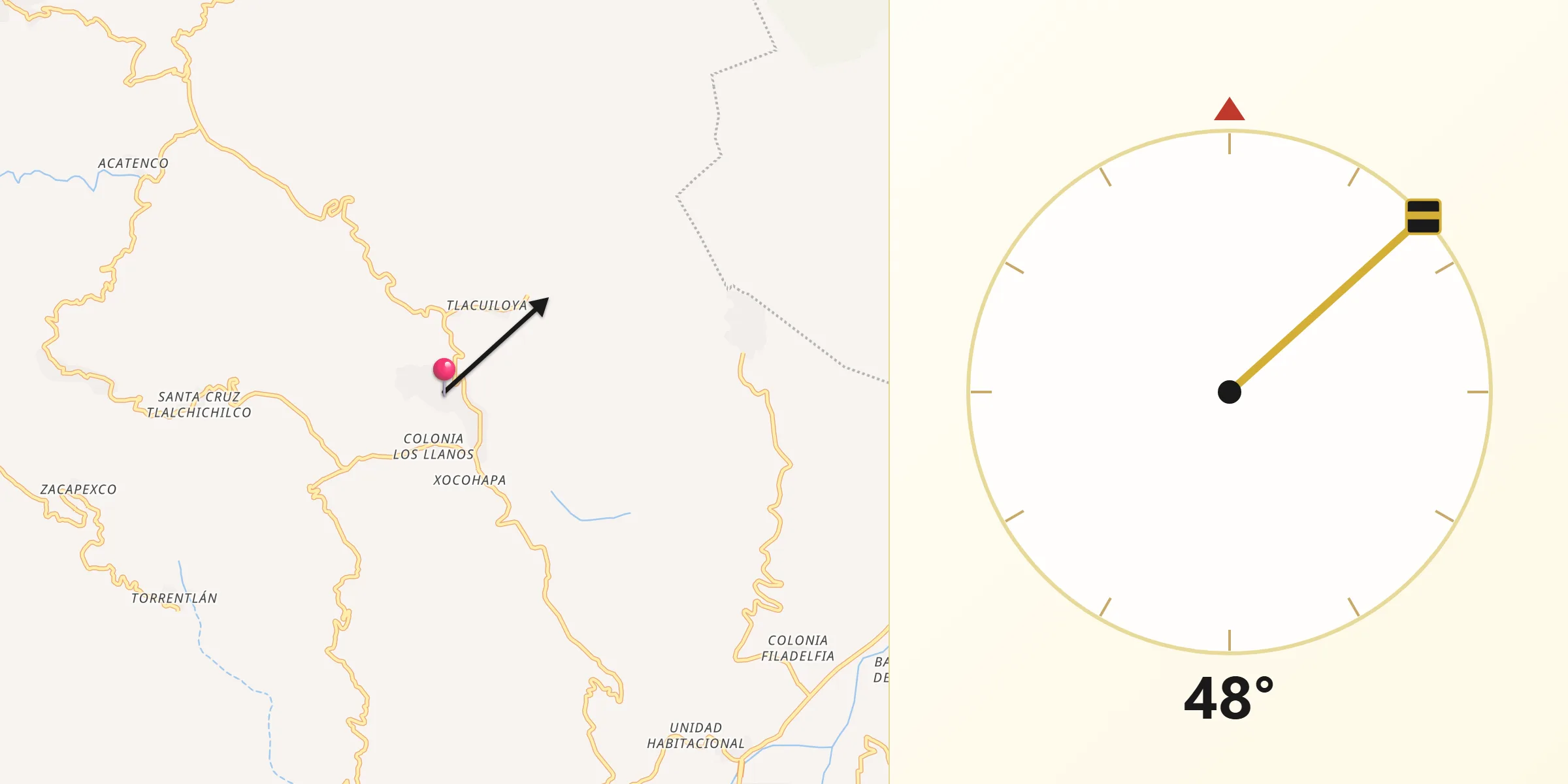 Dirección de la Qibla desde Ahuatepec Pueblo