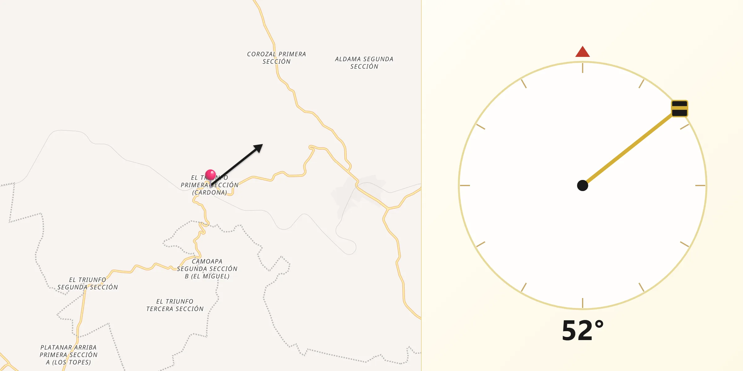 Dirección de la Qibla desde El Triunfo 1ra. Sección (Cardona)