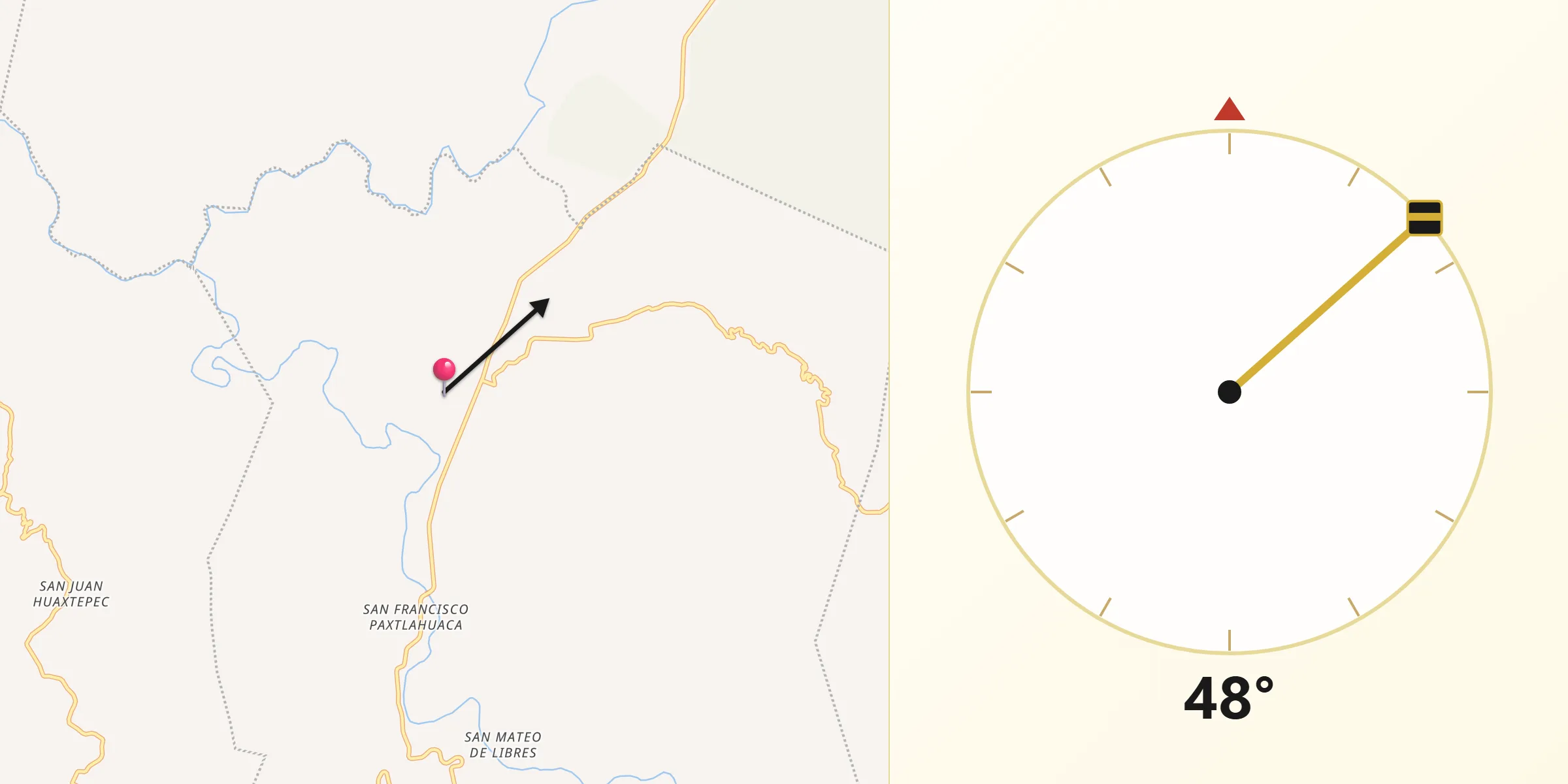 Dirección de la Qibla desde San Agustín Atenango