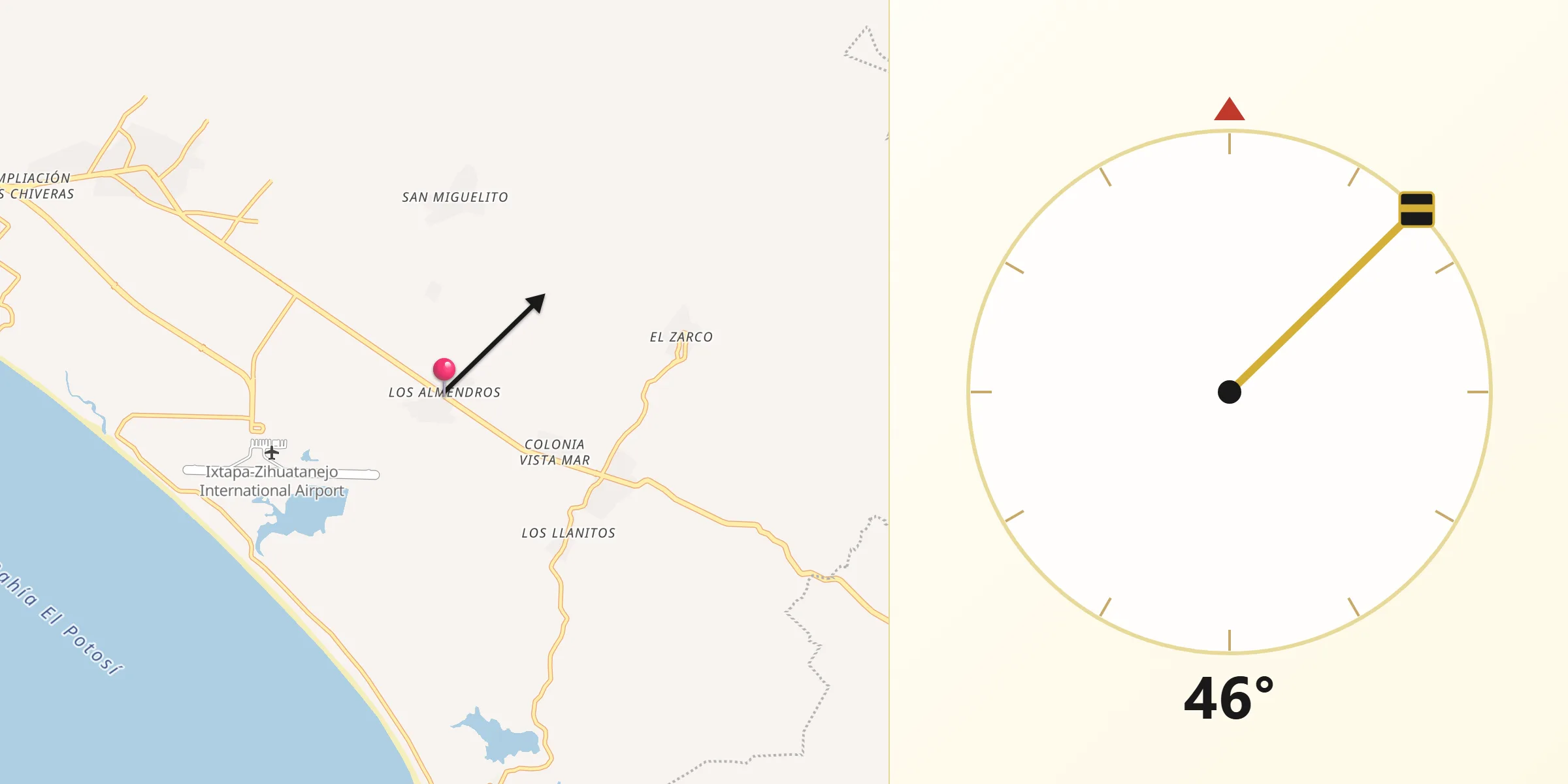 Dirección de la Qibla desde Los Almendros