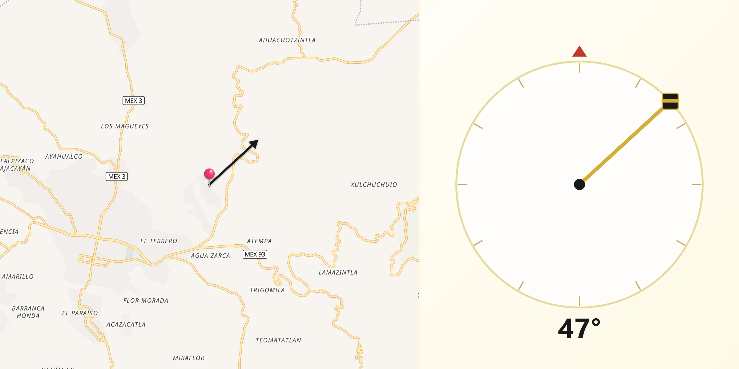 Dirección de la Qibla desde Nejapa