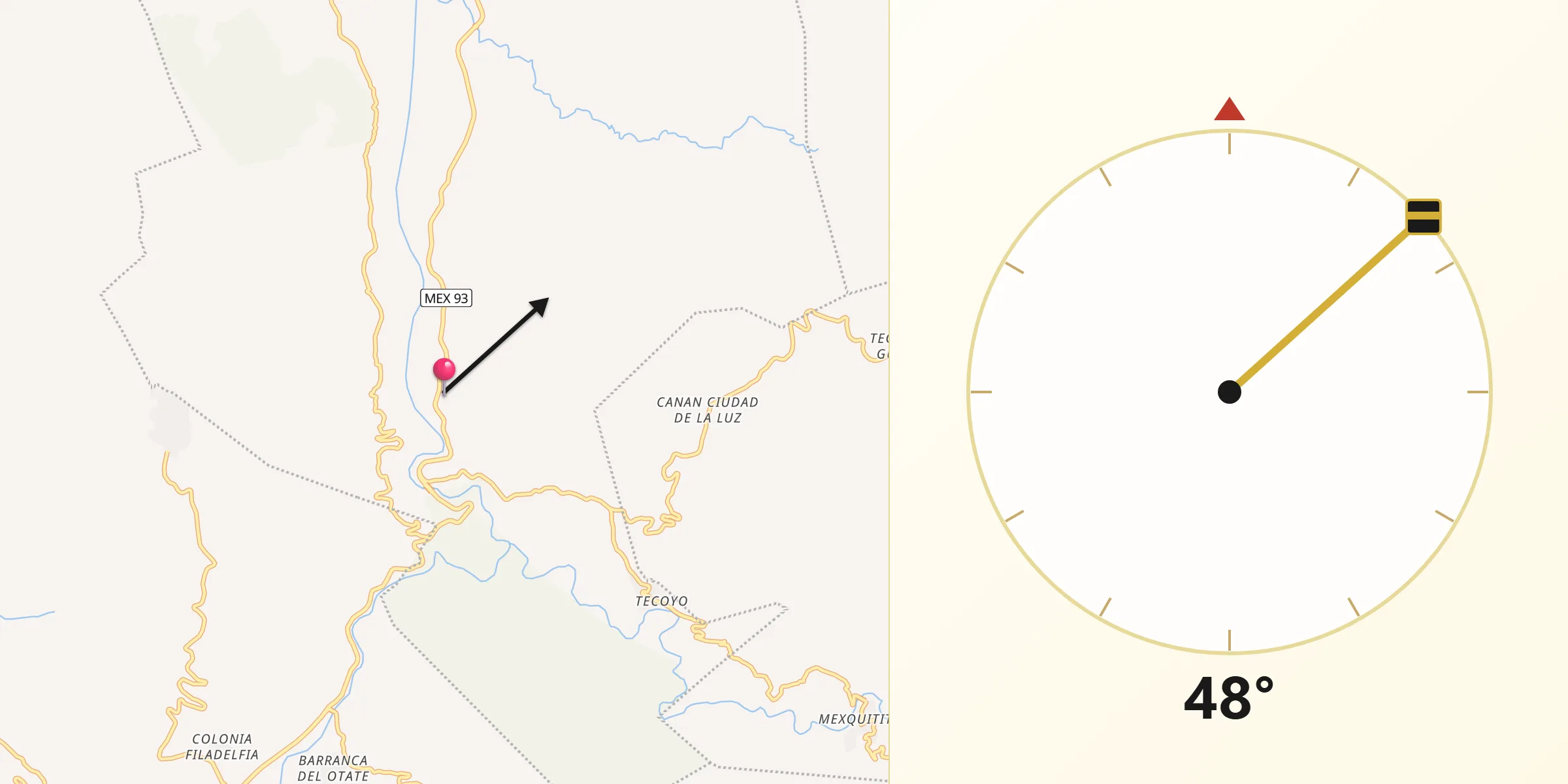 Dirección de la Qibla desde Ixcateopan