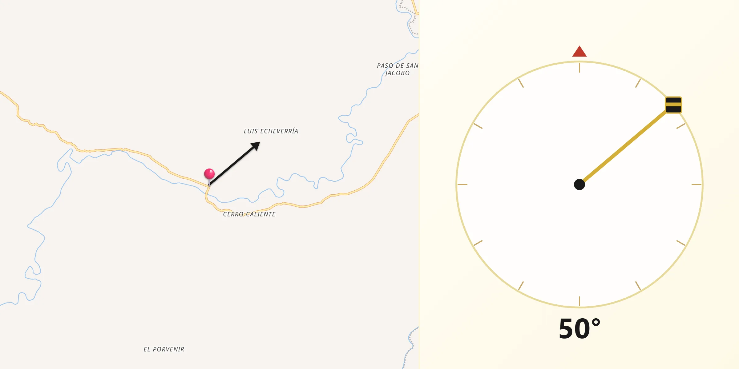 Dirección de la Qibla desde Río Chiquito