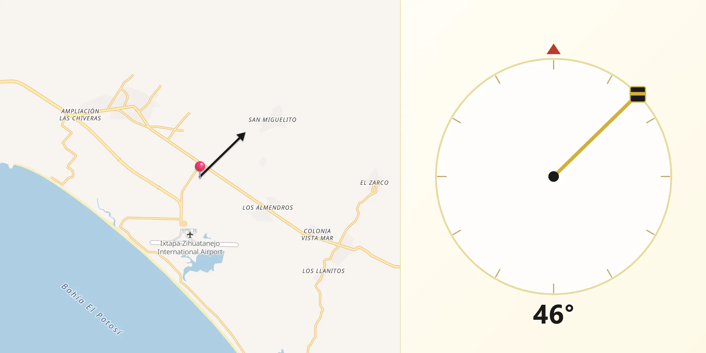 Dirección de la Qibla desde Colonia Aeropuerto