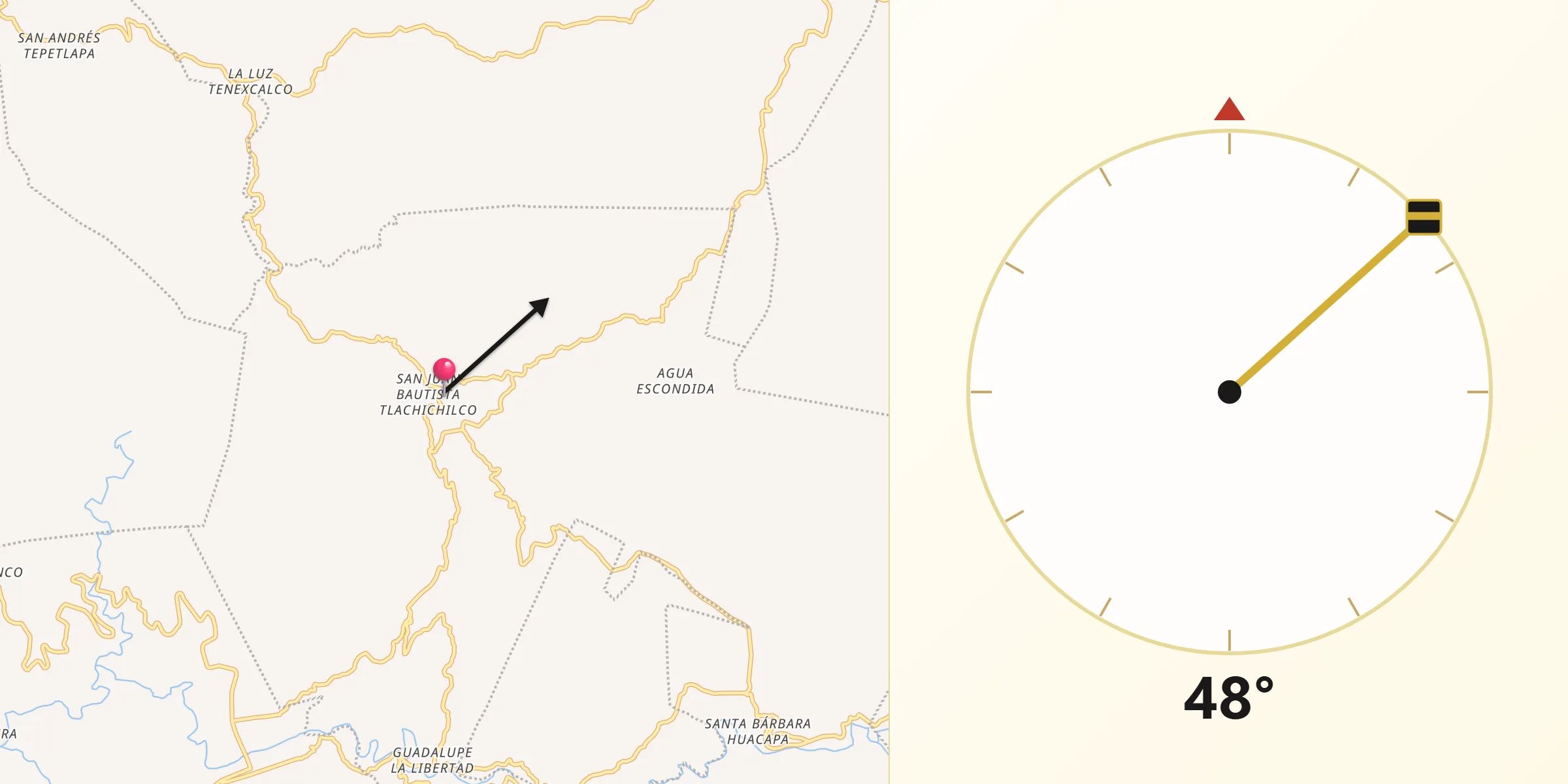 Dirección de la Qibla desde Tlachichilco