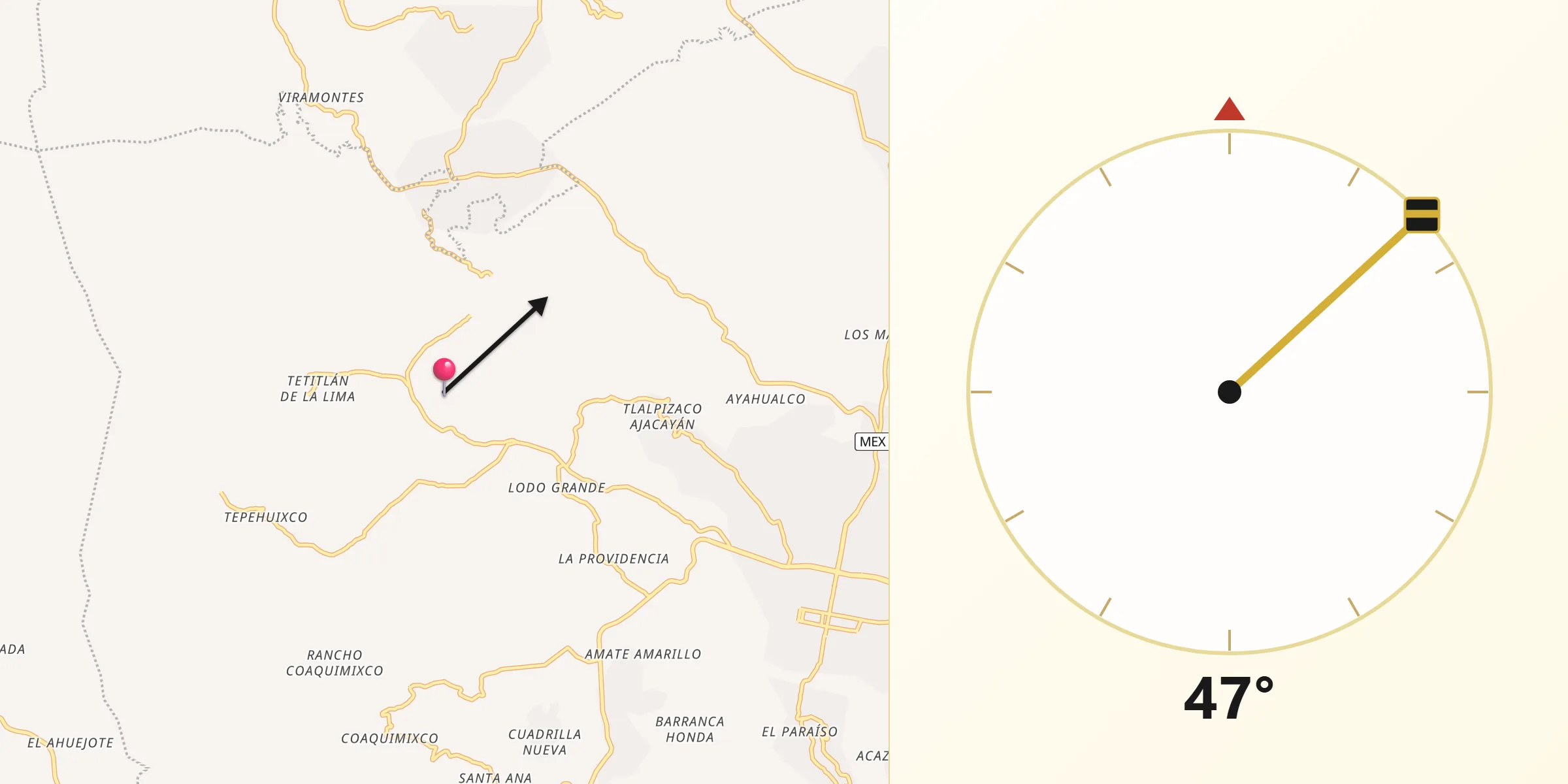 Dirección de la Qibla desde Tepozcuautla