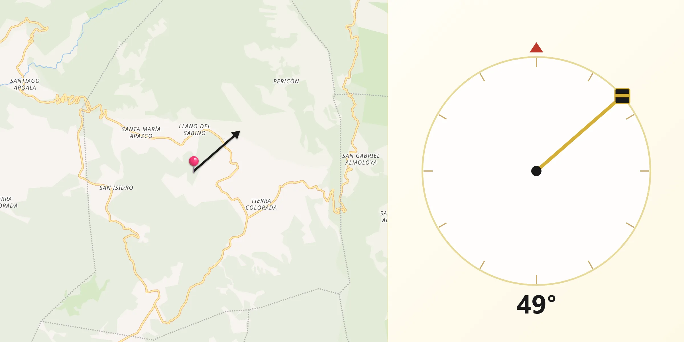Dirección de la Qibla desde Santa María Apazco