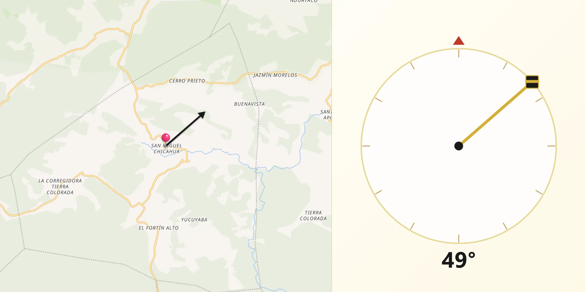 Dirección de la Qibla desde Chicahua