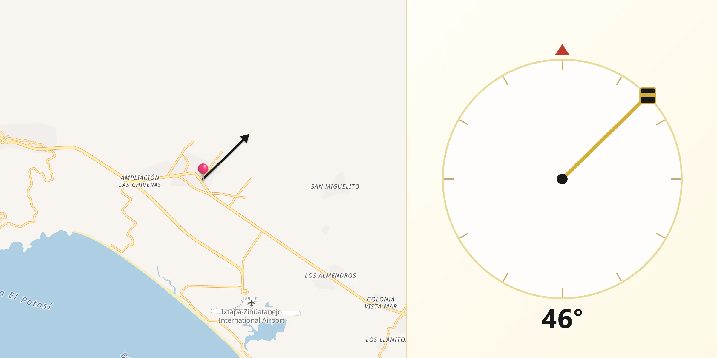 Dirección de la Qibla desde El Coacoyul
