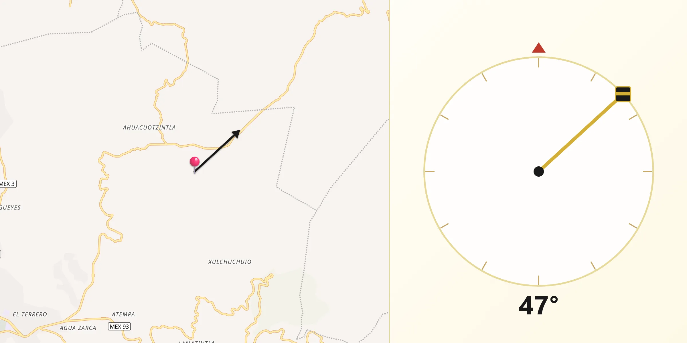 Dirección de la Qibla desde Pantitlán
