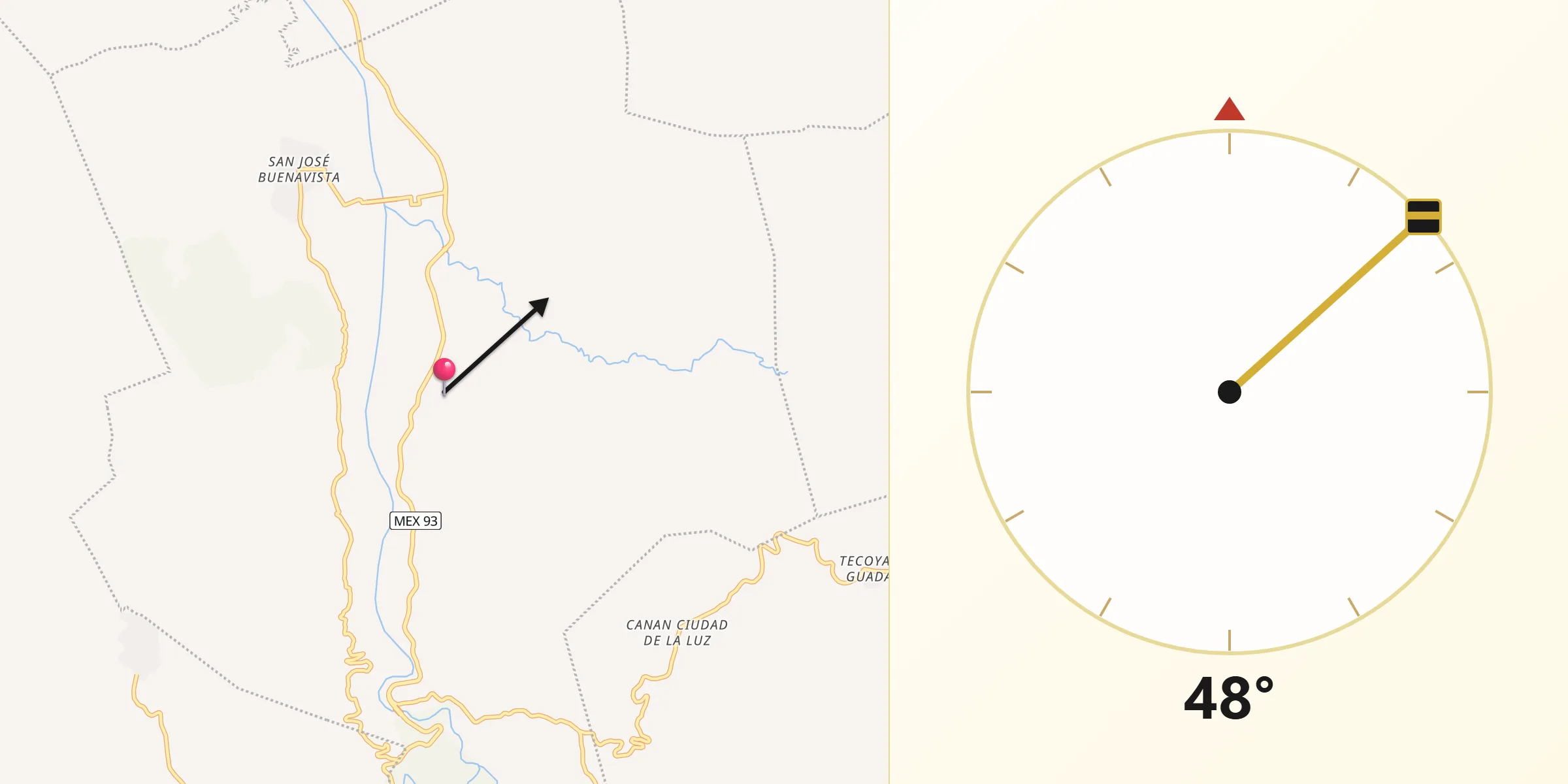 Dirección de la Qibla desde Alpoyeca
