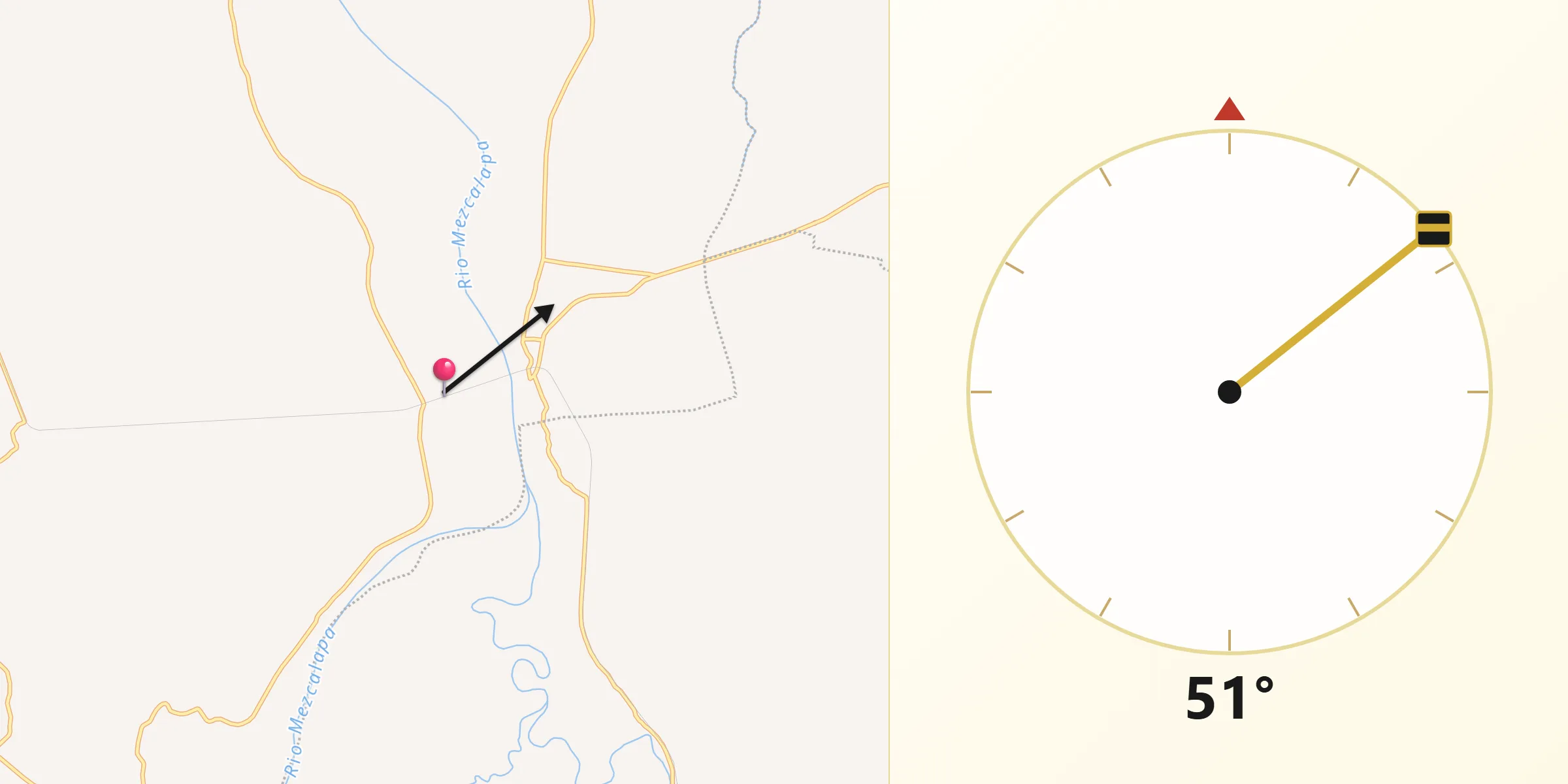 Dirección de la Qibla desde Caobanal 1ra. Sección (Mezcalapa)