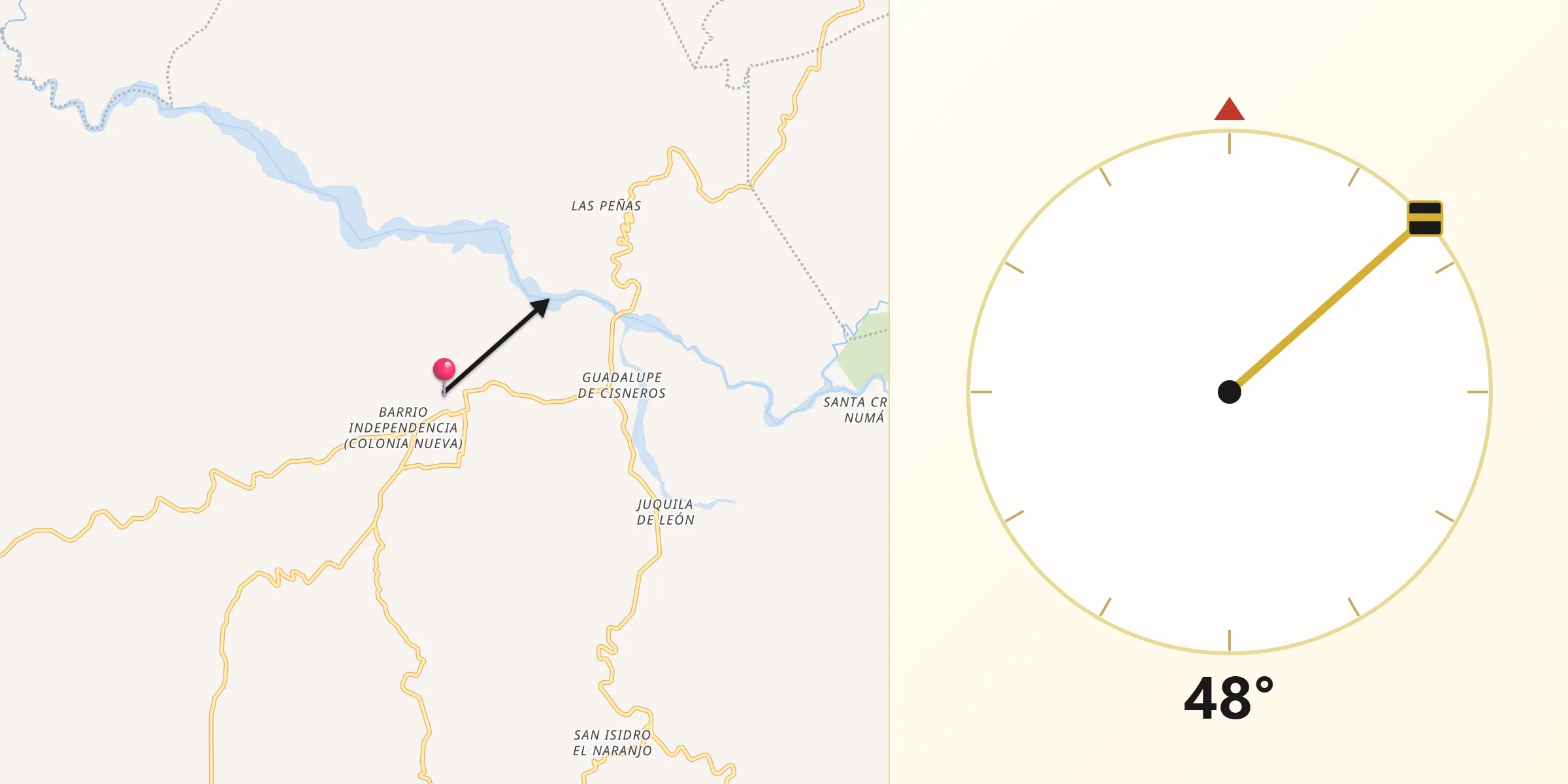 Dirección de la Qibla desde Tezoatlán de Segura y Luna