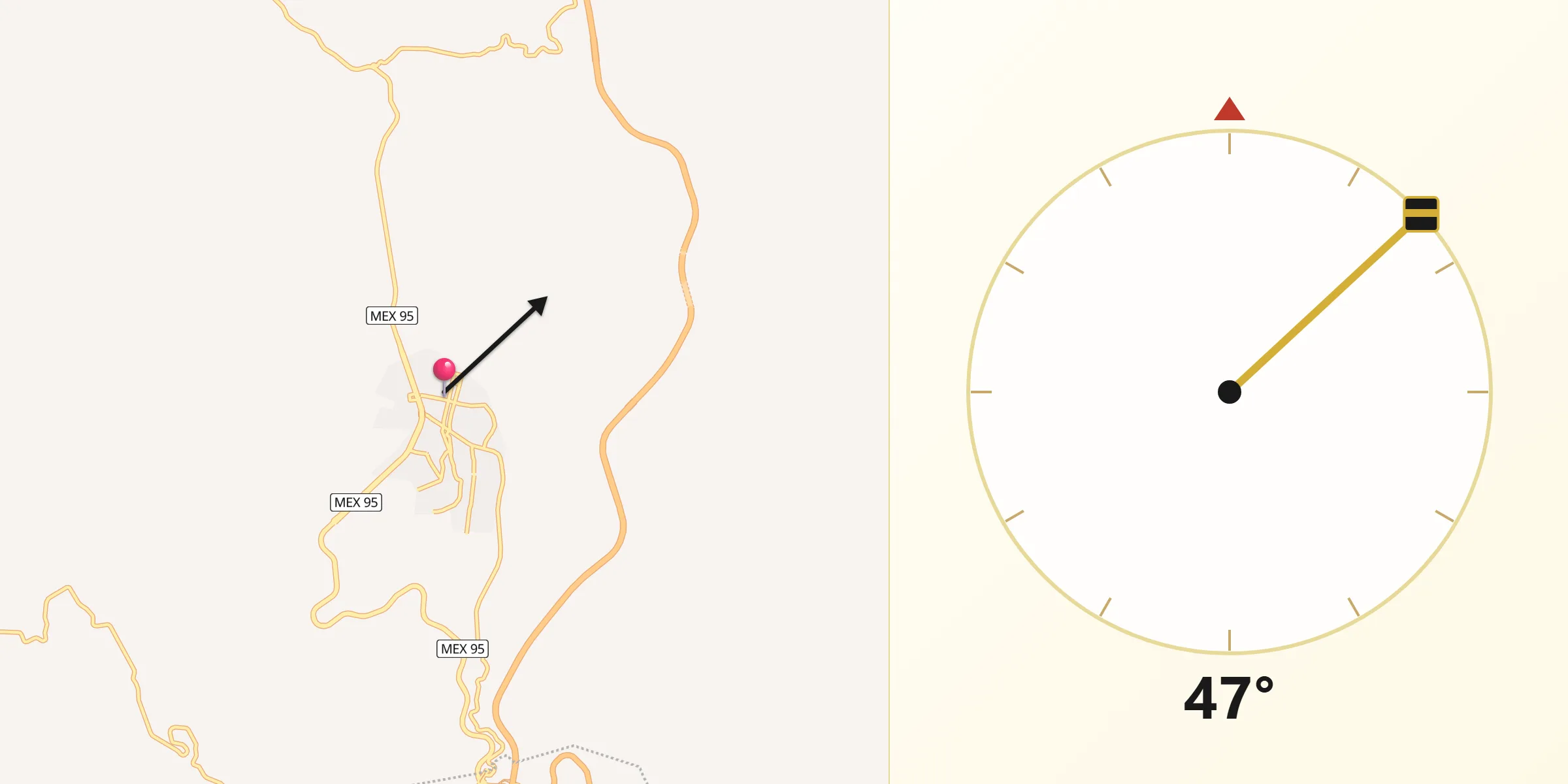 Dirección de la Qibla desde Zumpango del Río
