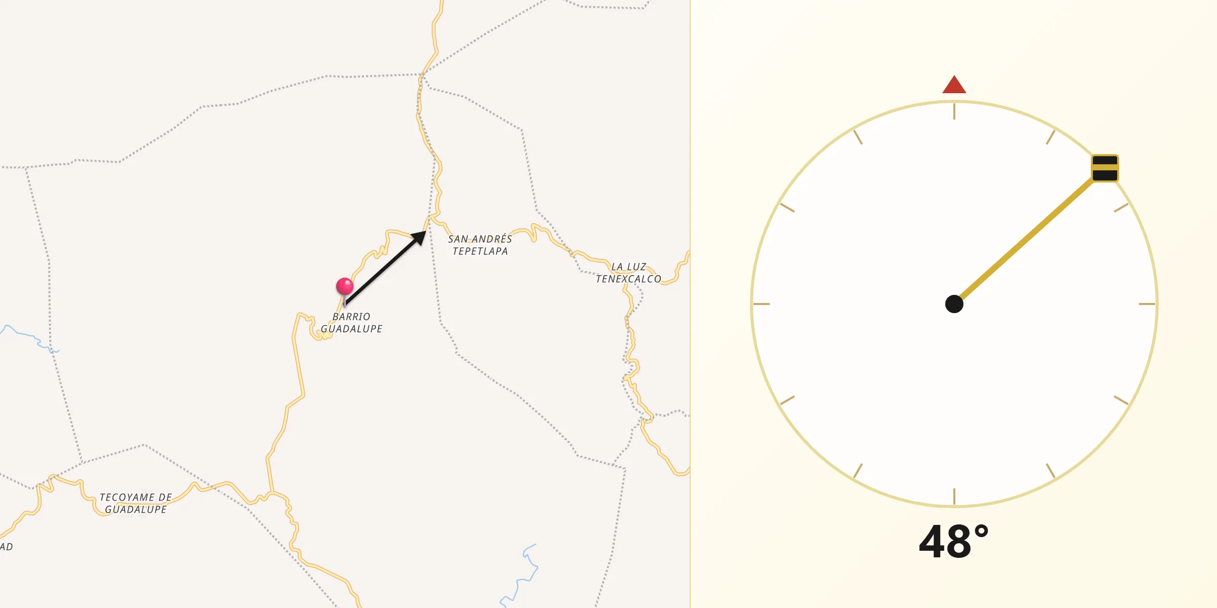 Dirección de la Qibla desde San Mateo Nejápam