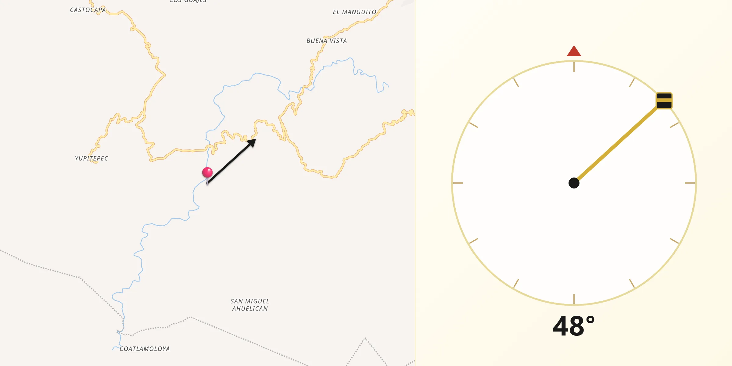 Dirección de la Qibla desde Pochutla