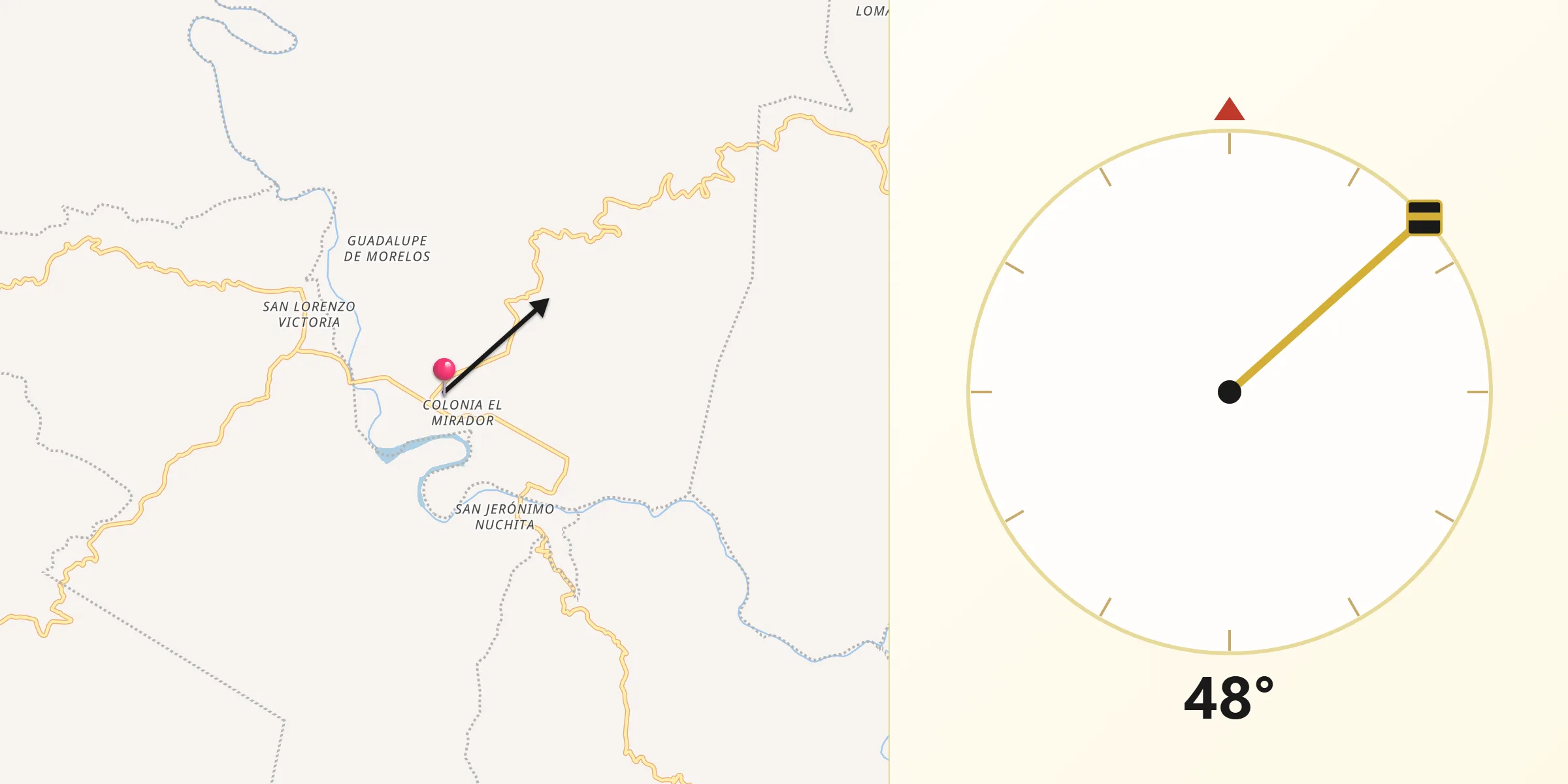 Dirección de la Qibla desde San Jorge Nuchita