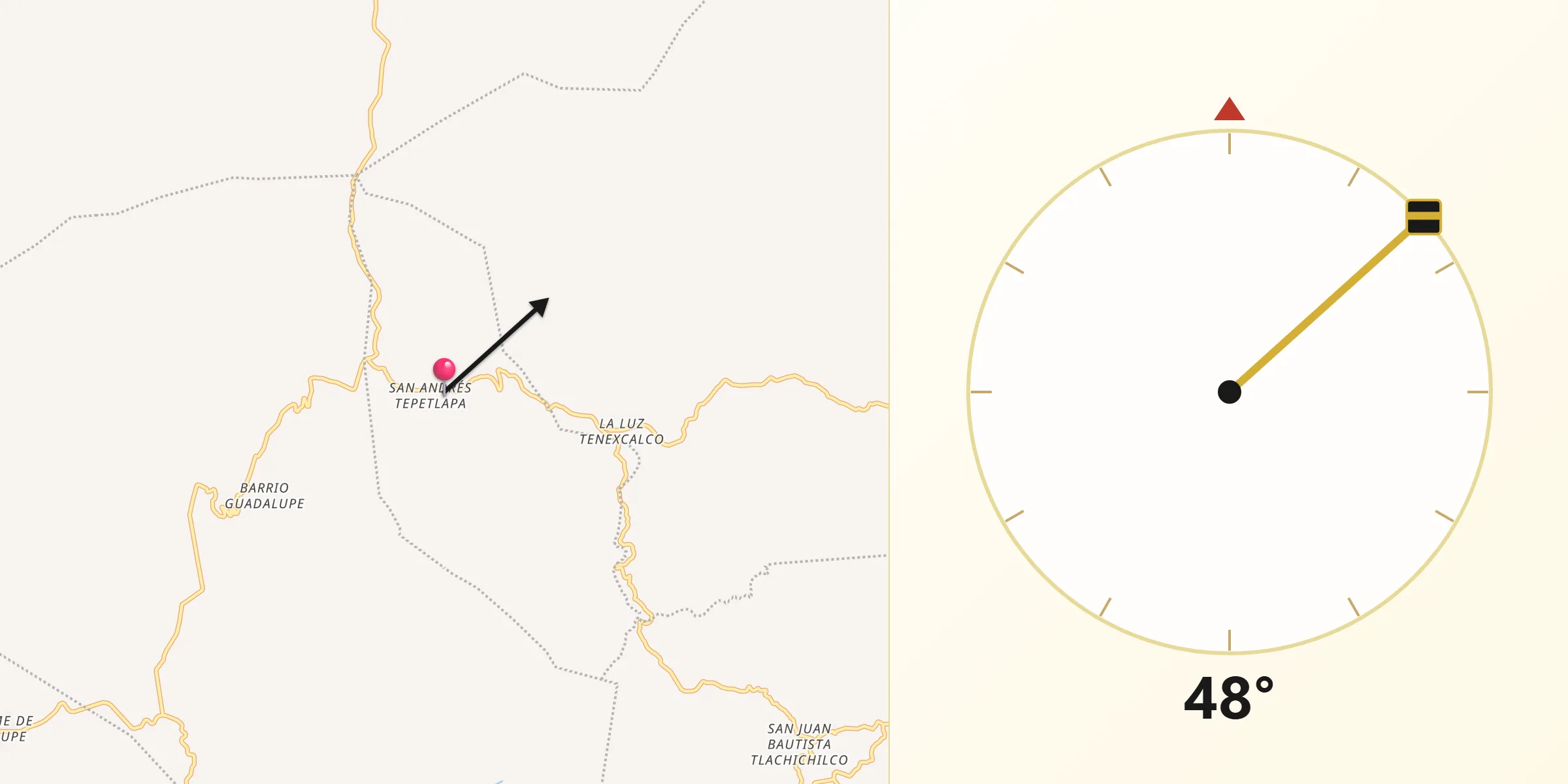 Dirección de la Qibla desde Tepetlapa