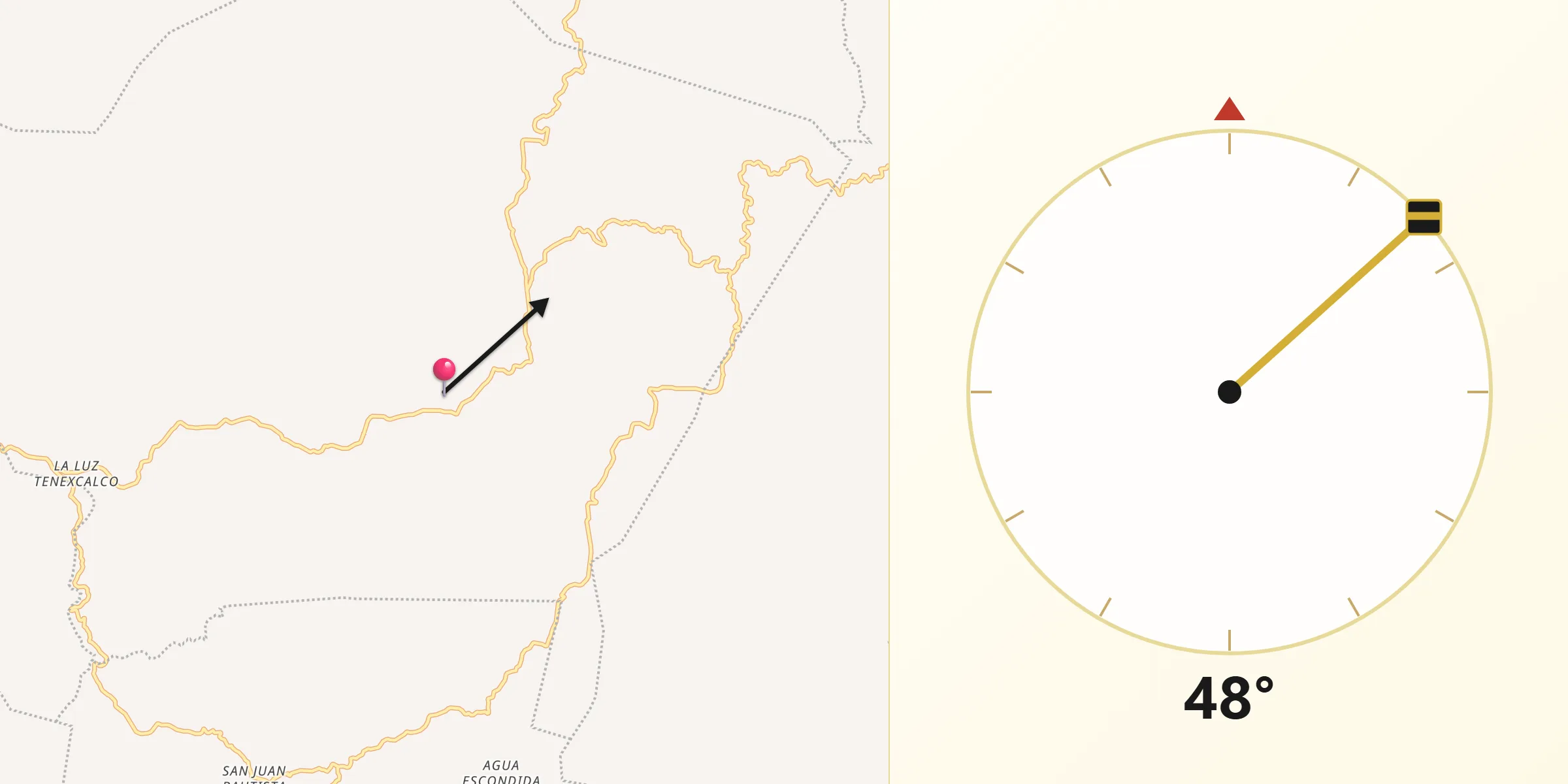 Dirección de la Qibla desde Ahuehuetitlán