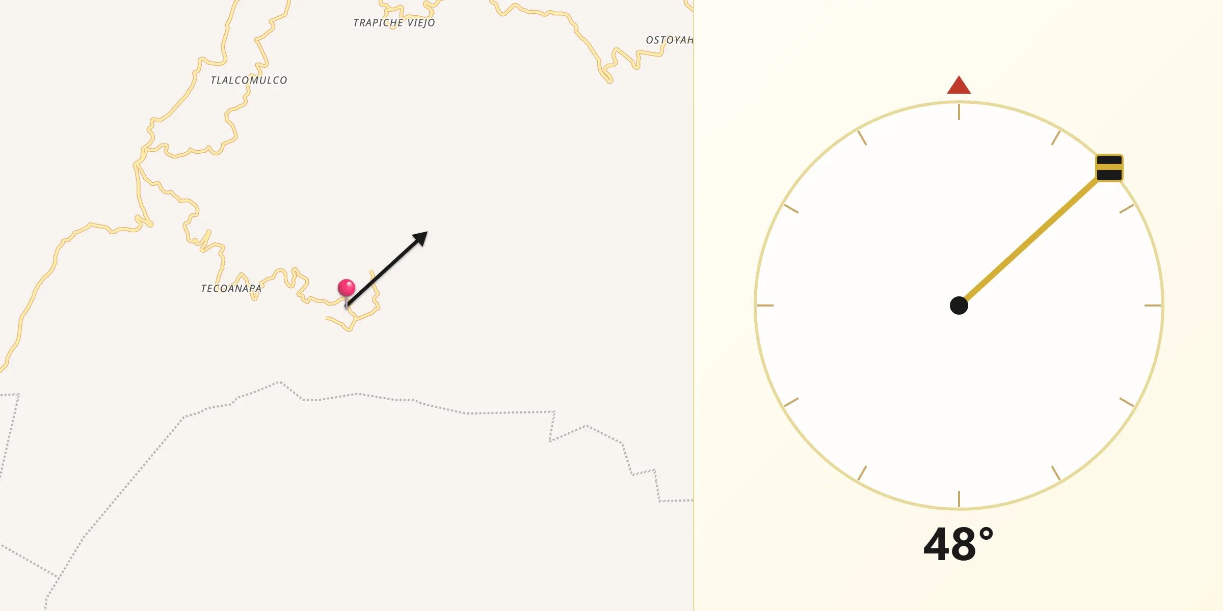 Dirección de la Qibla desde Oztotitlán