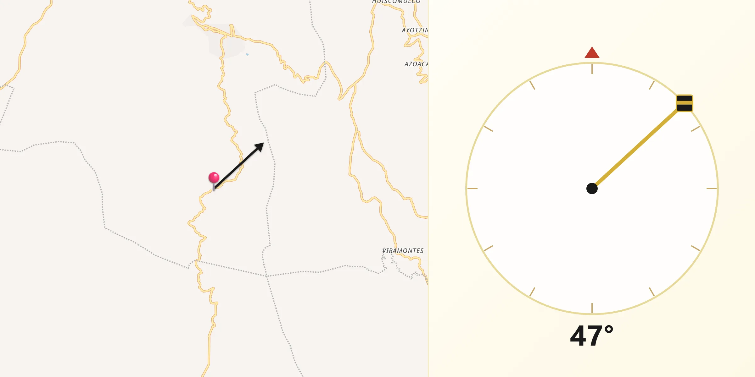 Dirección de la Qibla desde Hueyitlalpan