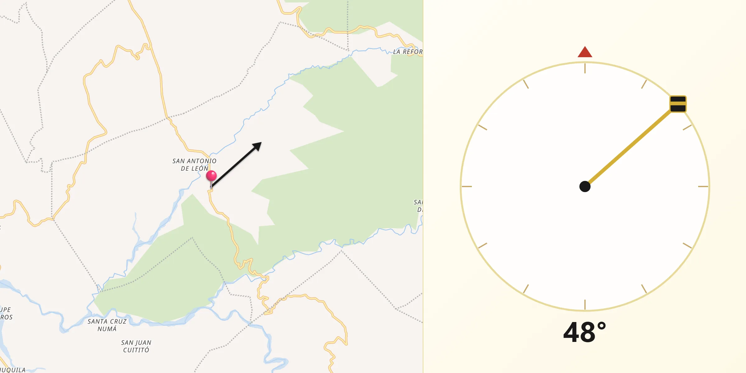 Dirección de la Qibla desde San Andrés Dinicuiti