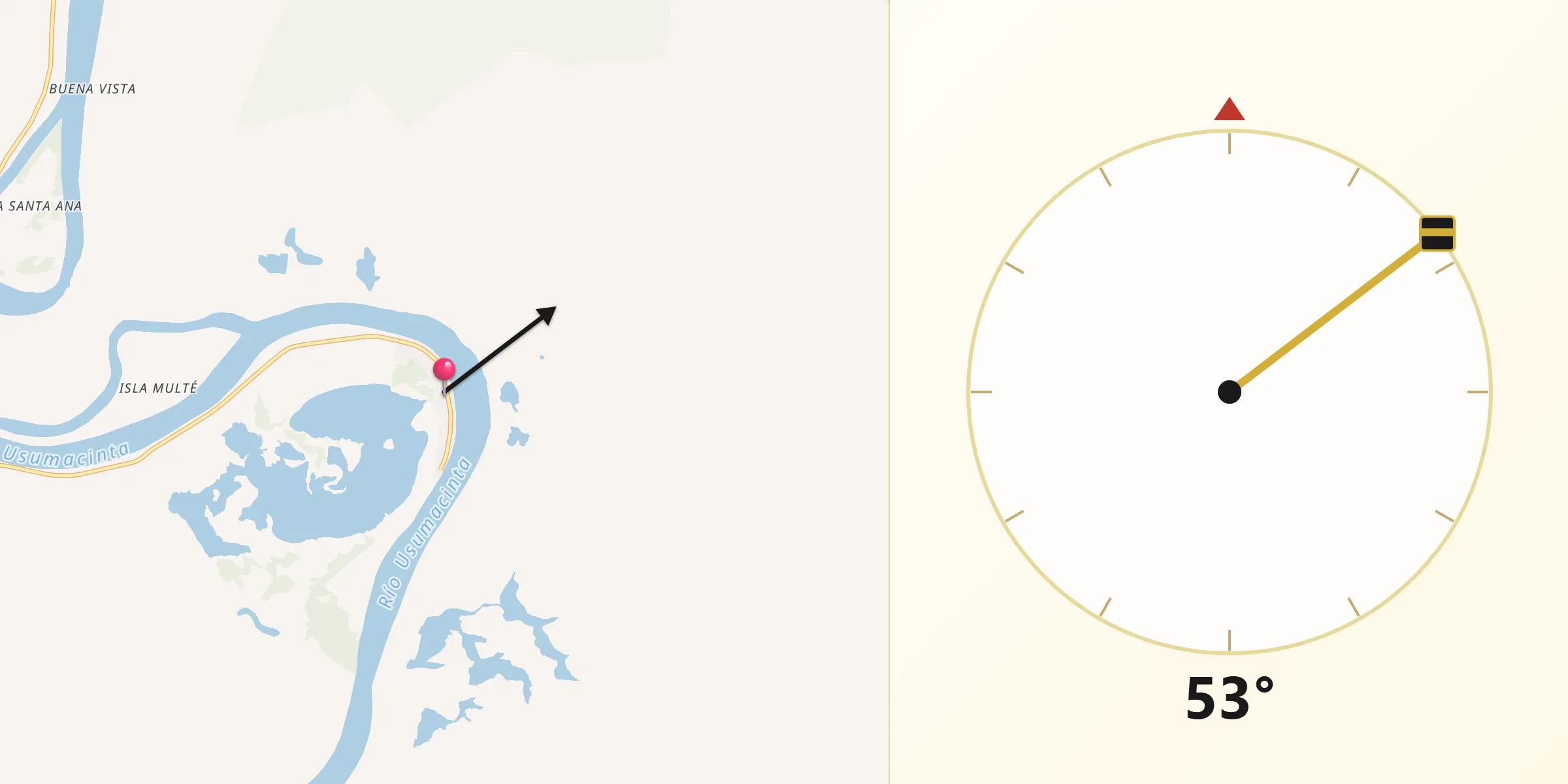 Dirección de la Qibla desde Multé