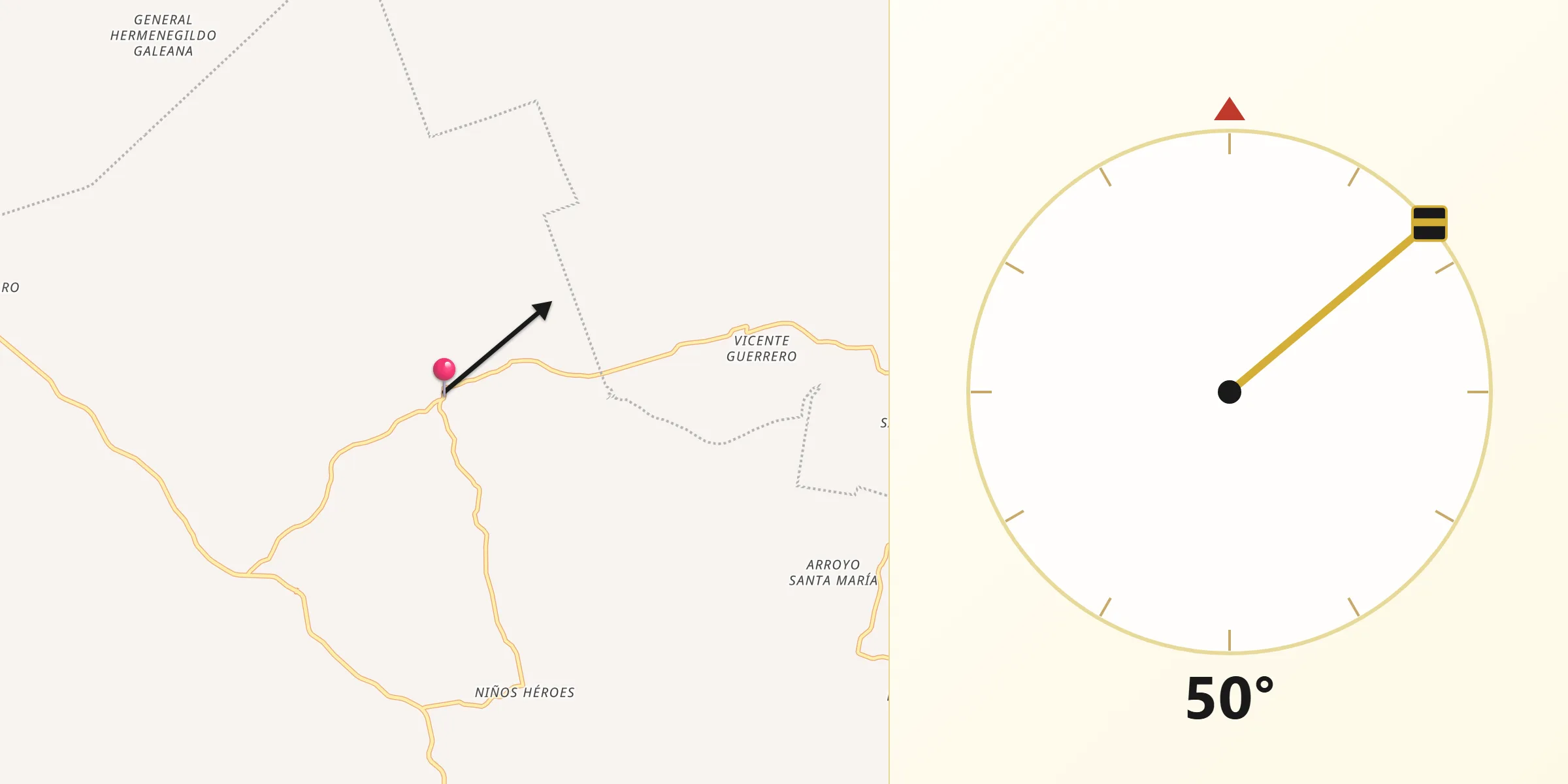 Dirección de la Qibla desde Santa Teresa