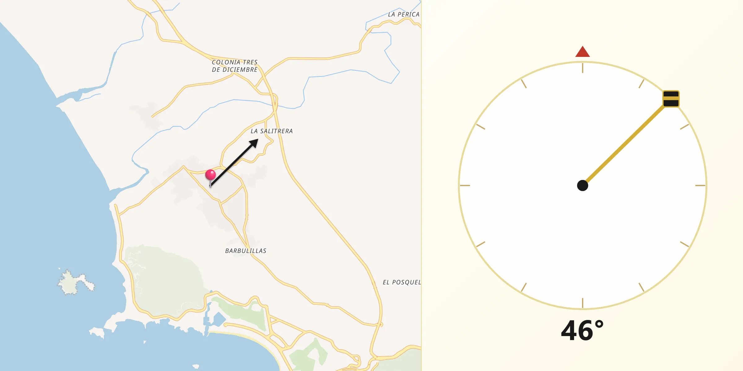 Dirección de la Qibla desde San José Ixtapa (Barrio Viejo)