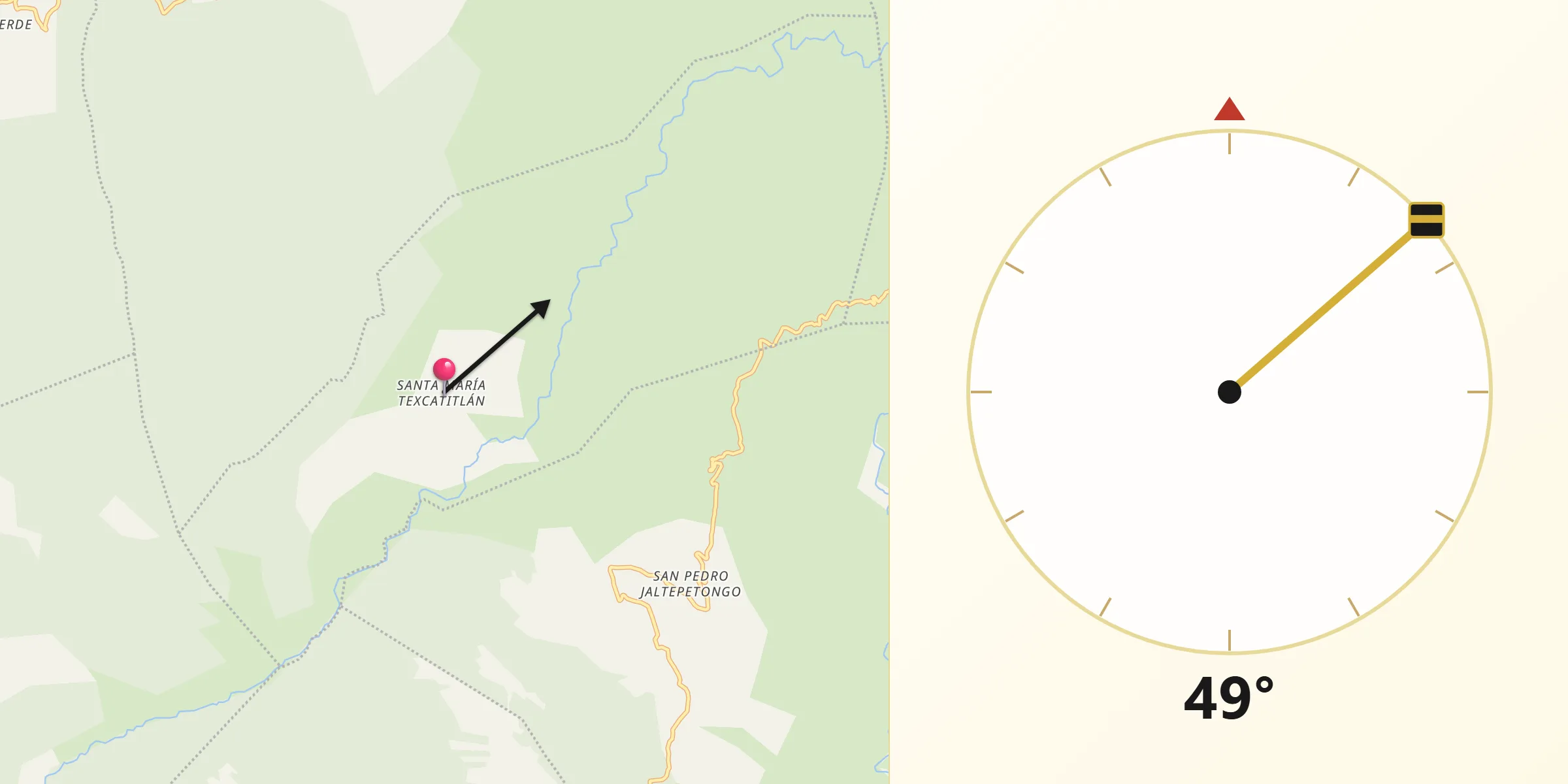 Dirección de la Qibla desde Texcatitlán