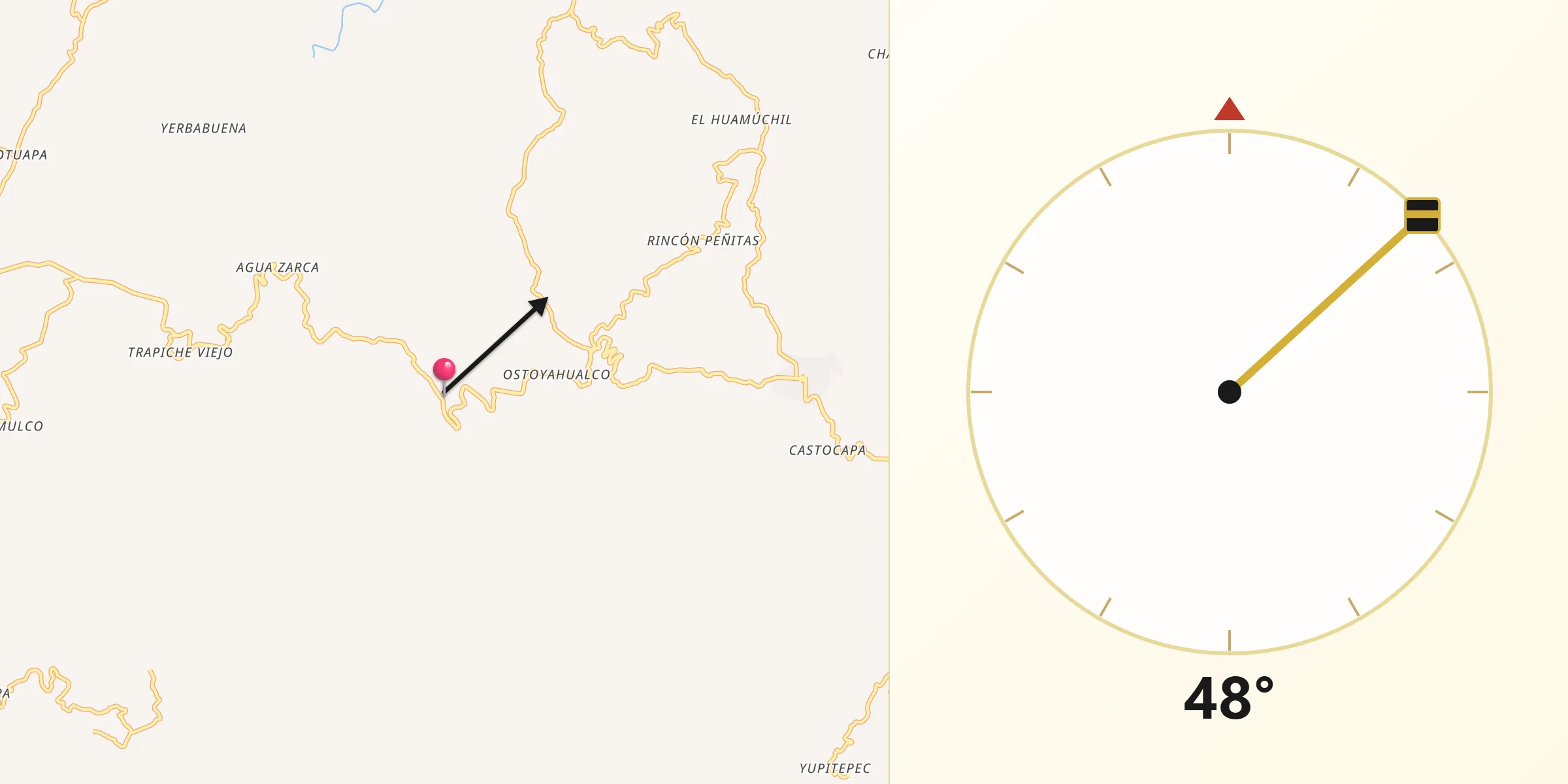 Dirección de la Qibla desde Xocoyolzintla