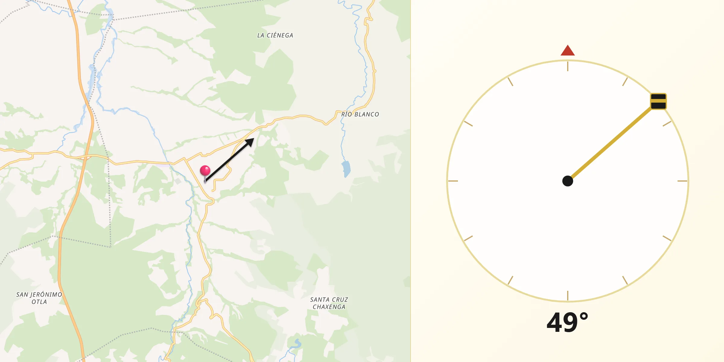 Dirección de la Qibla desde Coixtlahuaca