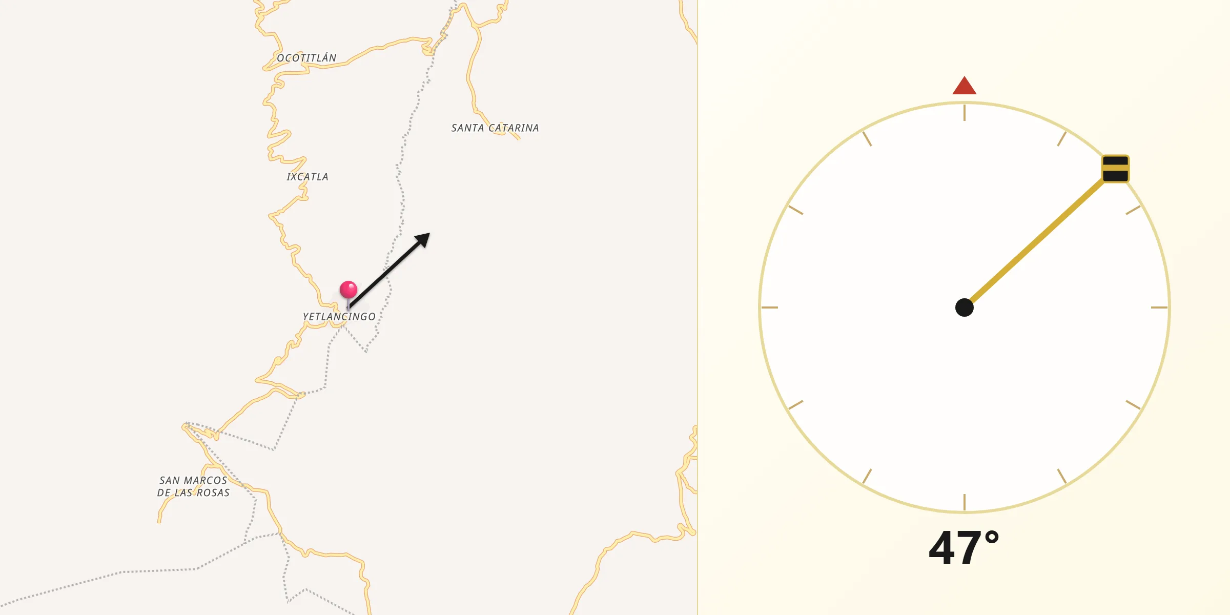 Dirección de la Qibla desde Yetlancingo