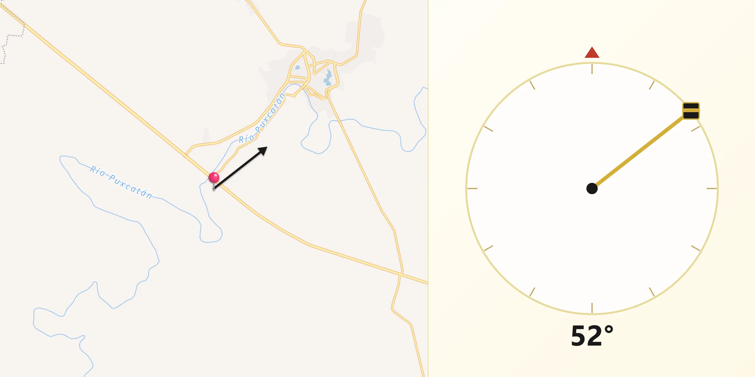 Dirección de la Qibla desde Buena Vista (Puxcatán)