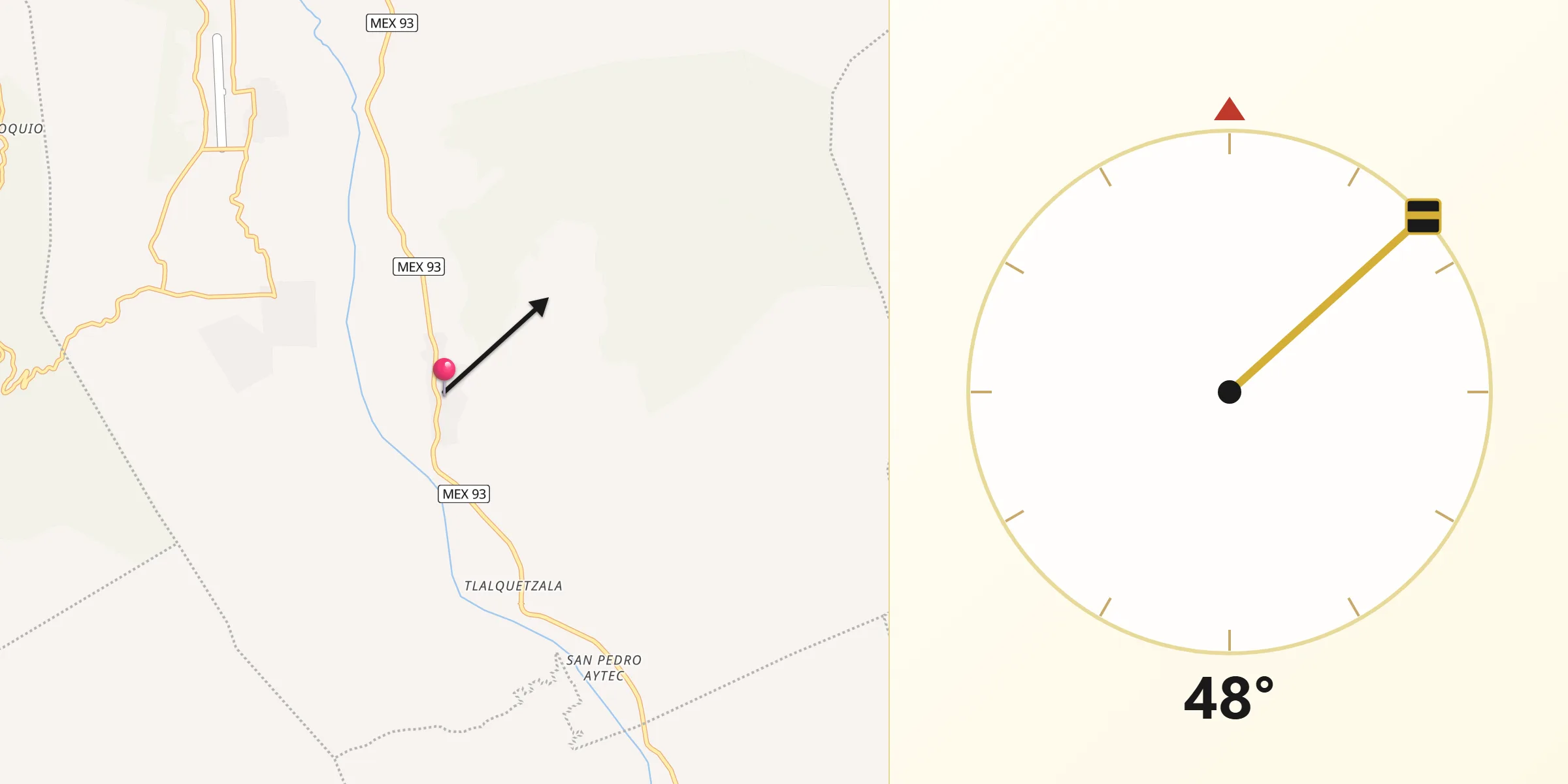 Dirección de la Qibla desde Tlaquiltepec