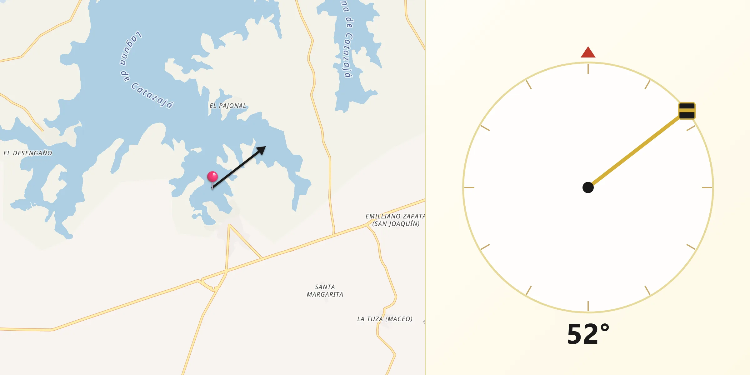 Dirección de la Qibla desde Catazajá