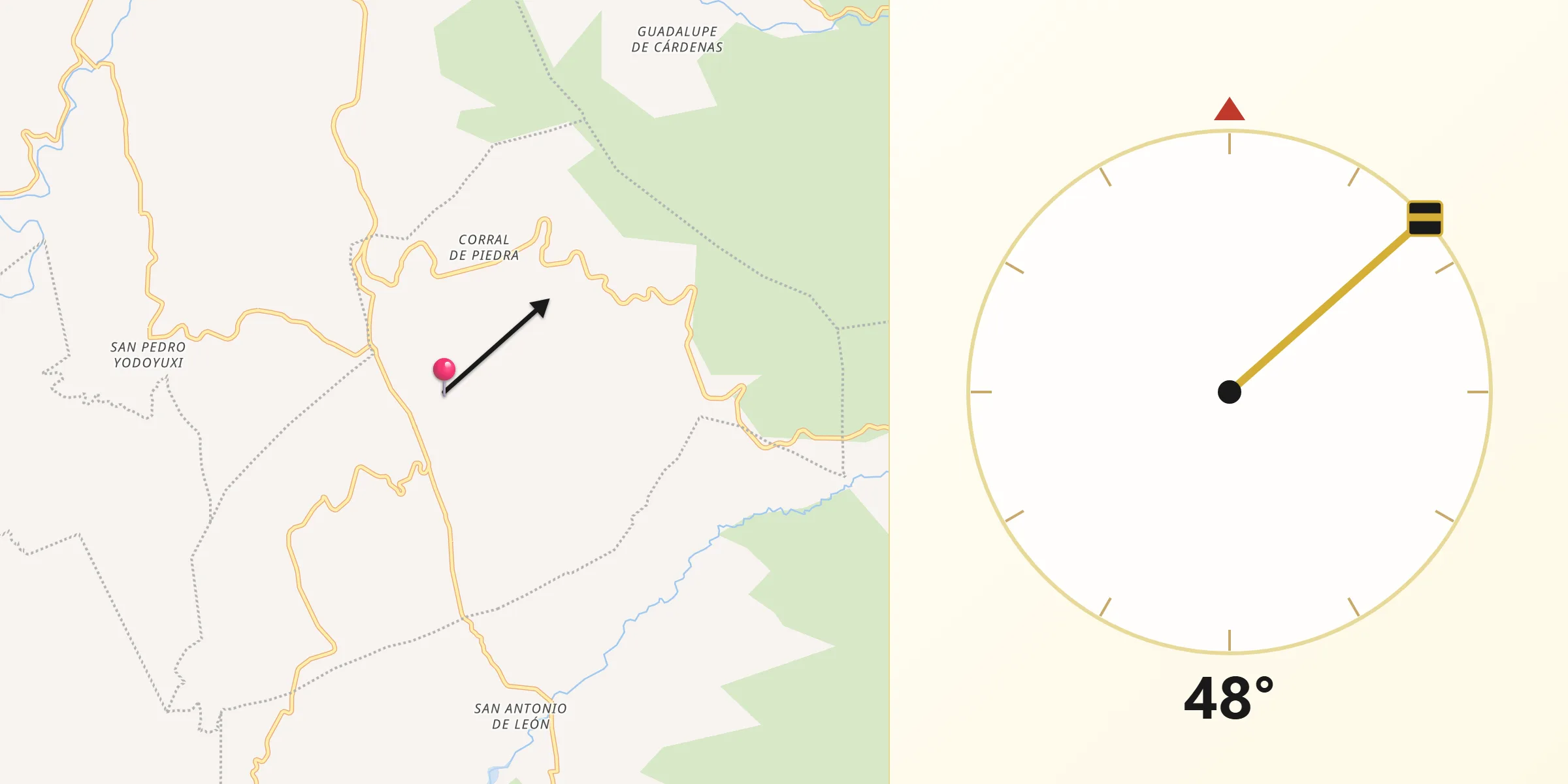 Dirección de la Qibla desde Santiago Cacaloxtepec