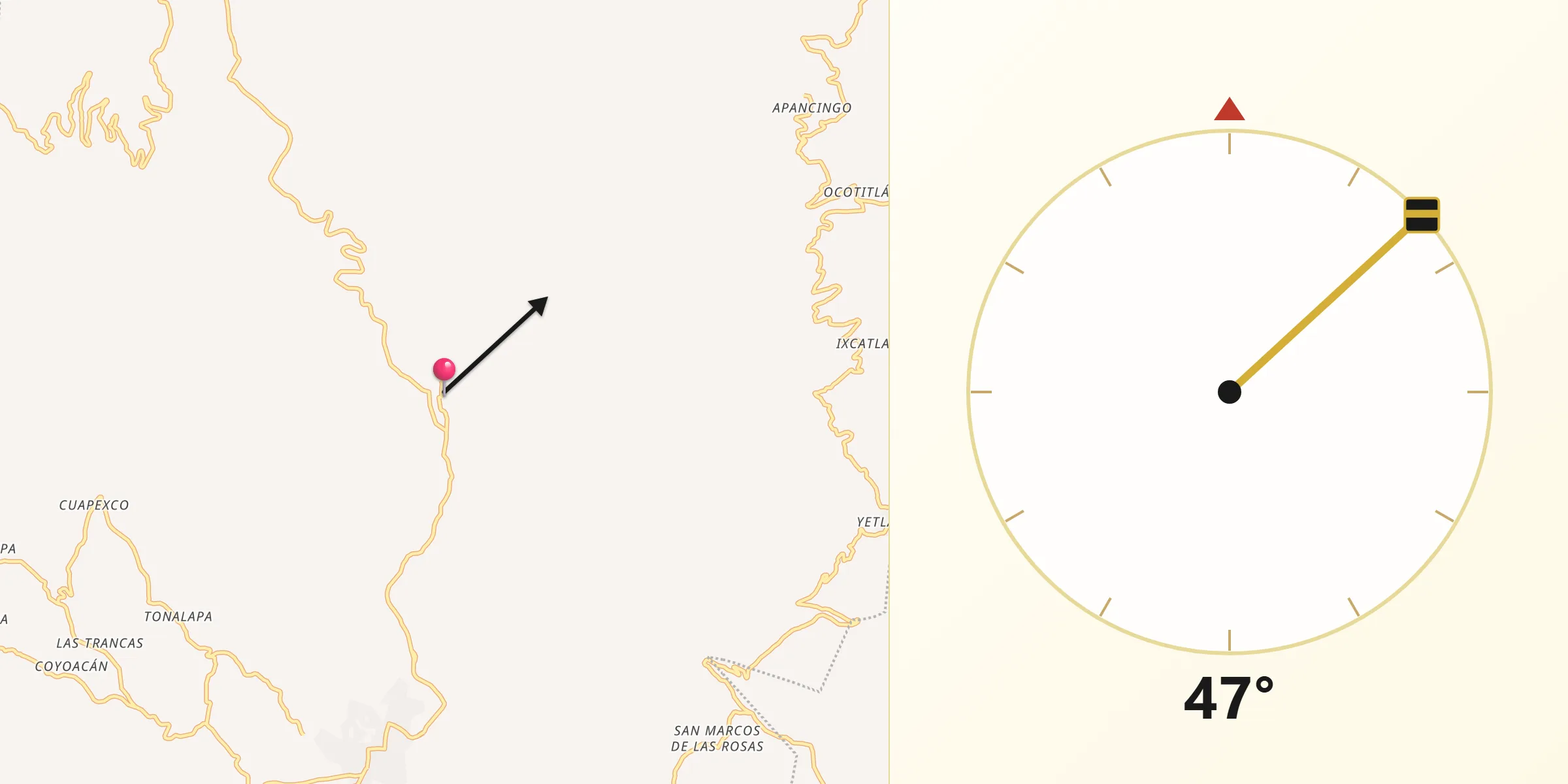 Dirección de la Qibla desde Tlaltempanapa