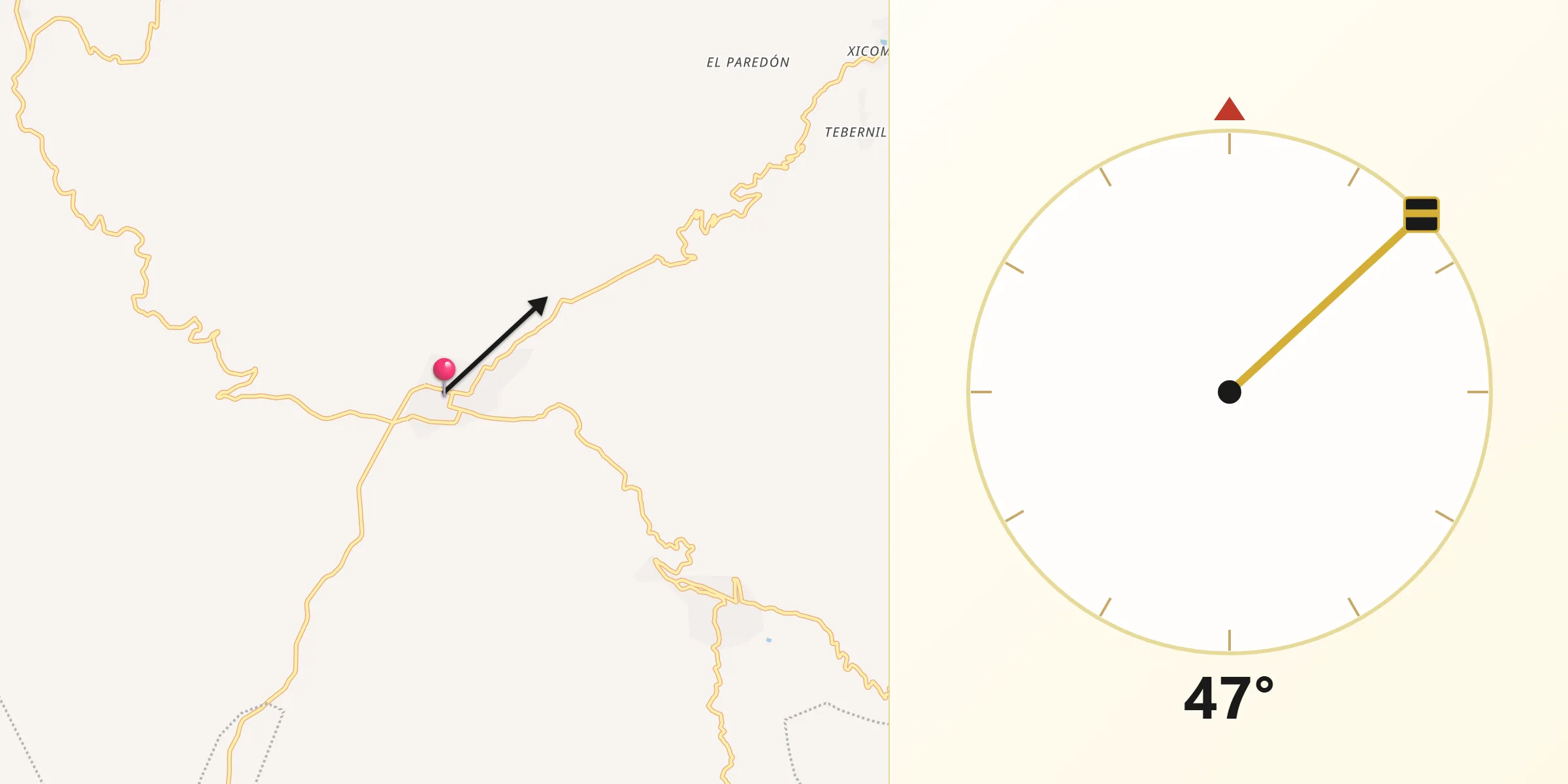 Dirección de la Qibla desde Apango
