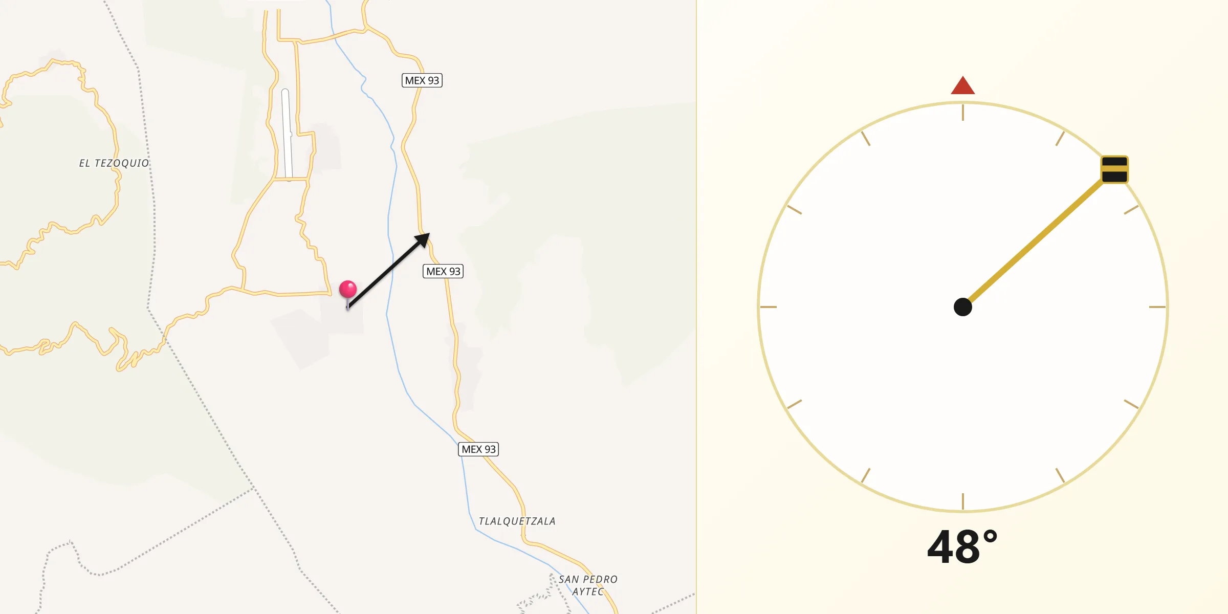 Dirección de la Qibla desde Coyahualco