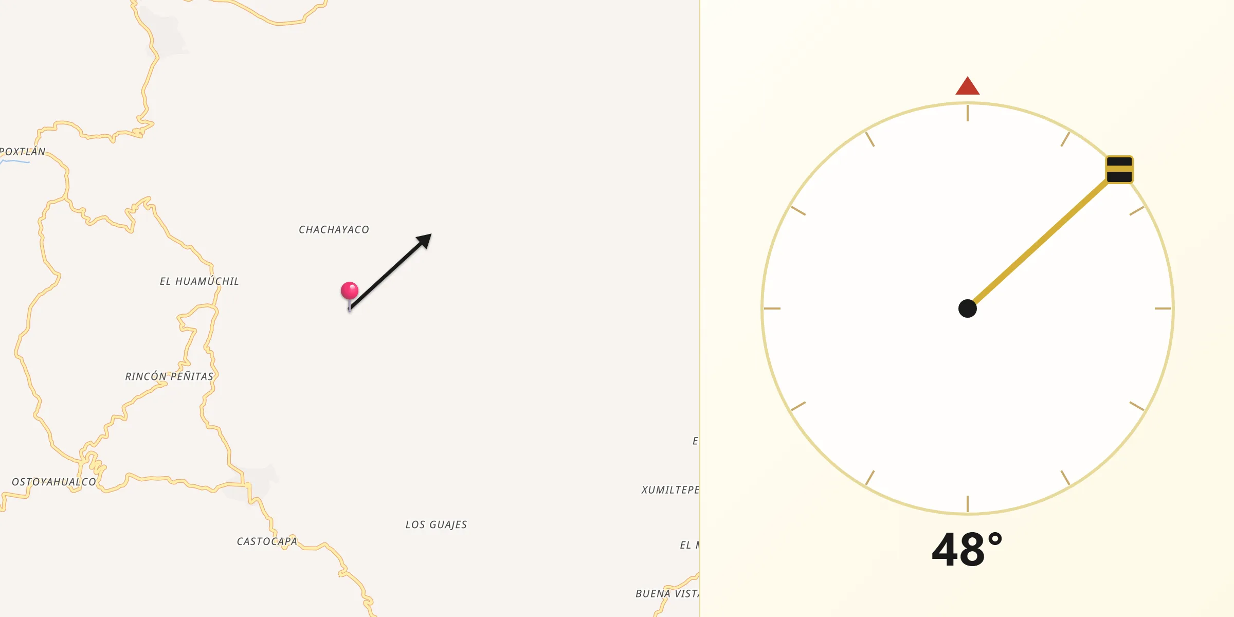 Dirección de la Qibla desde Ahuacuotzingo