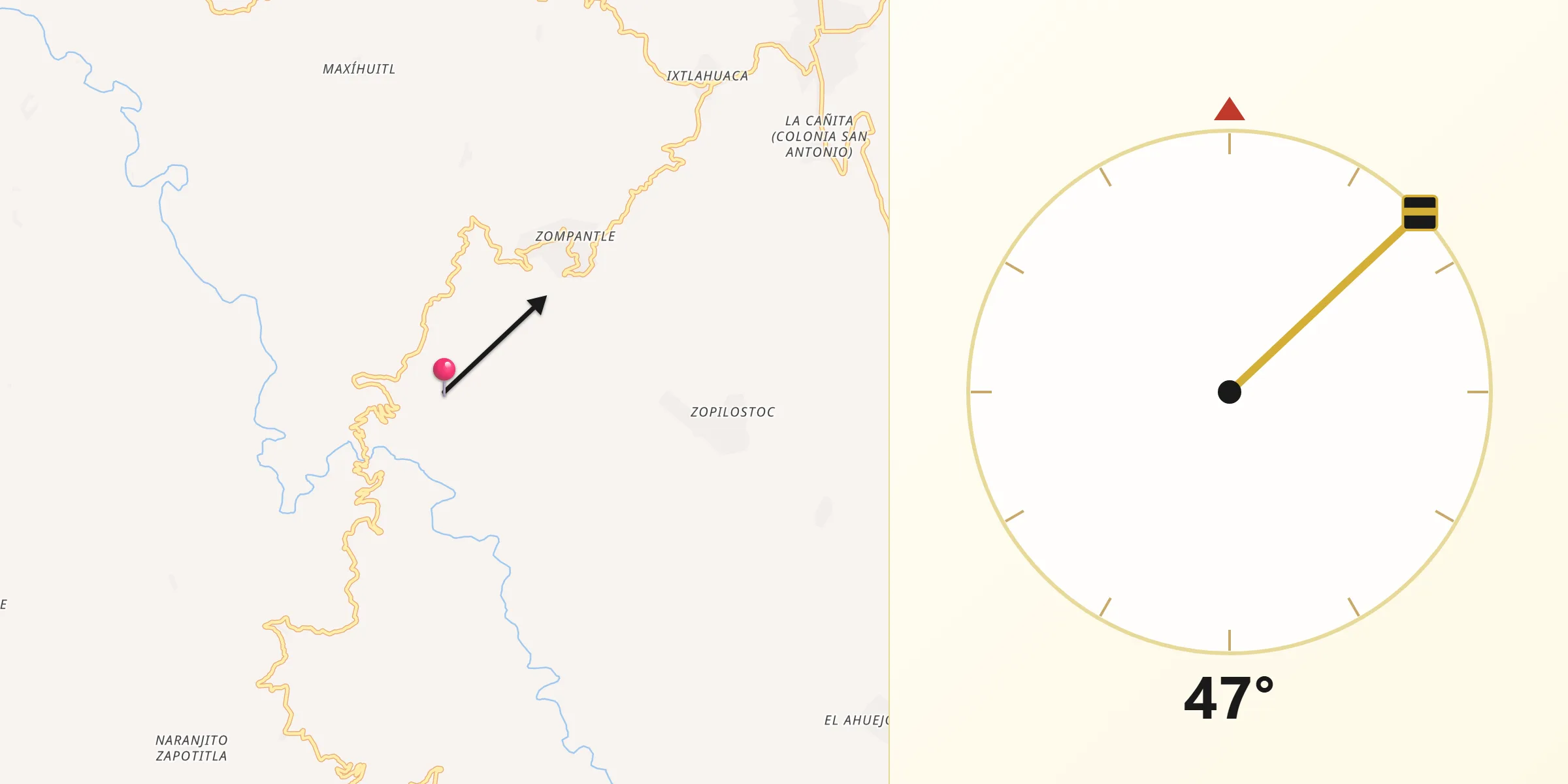 Dirección de la Qibla desde General Heliodoro Castillo
