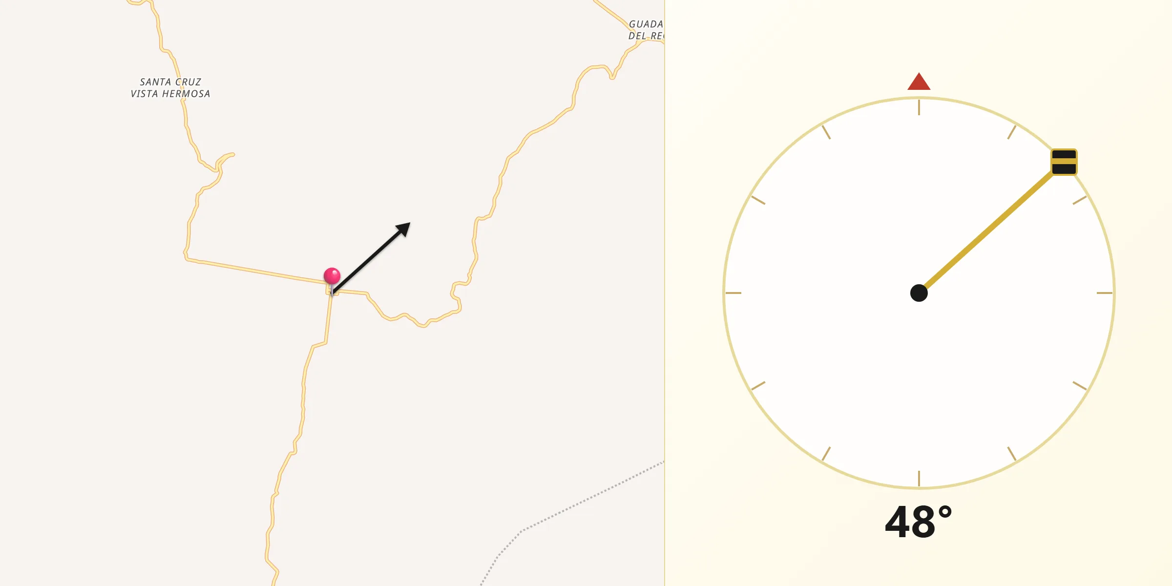 Dirección de la Qibla desde Zapotitlán Lagunas