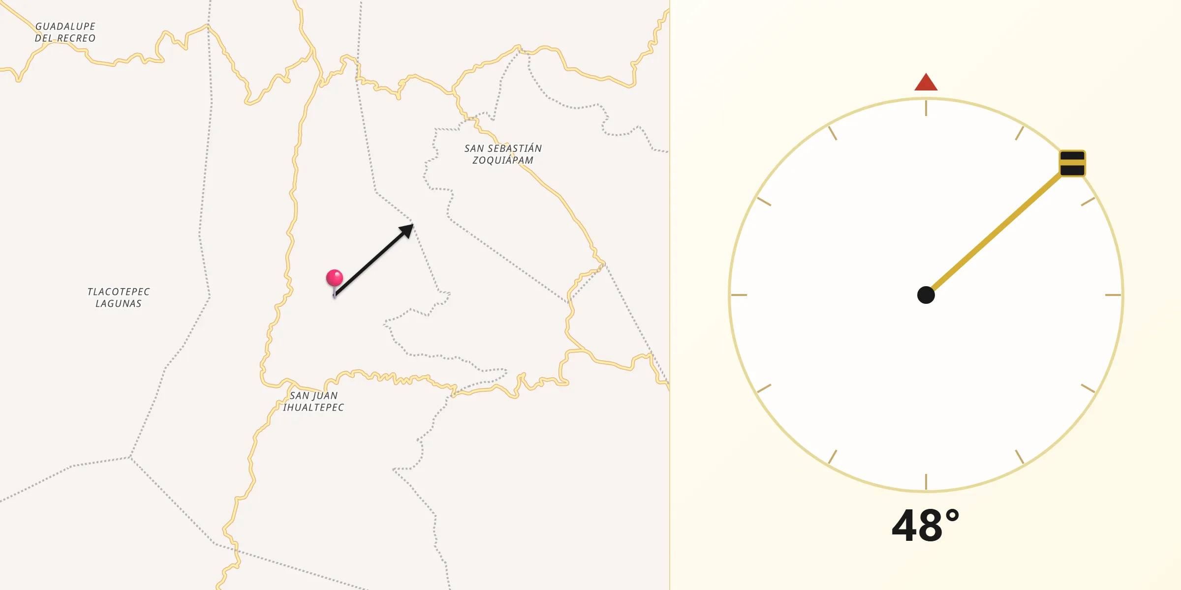 Dirección de la Qibla desde San Juan Ihualtepec