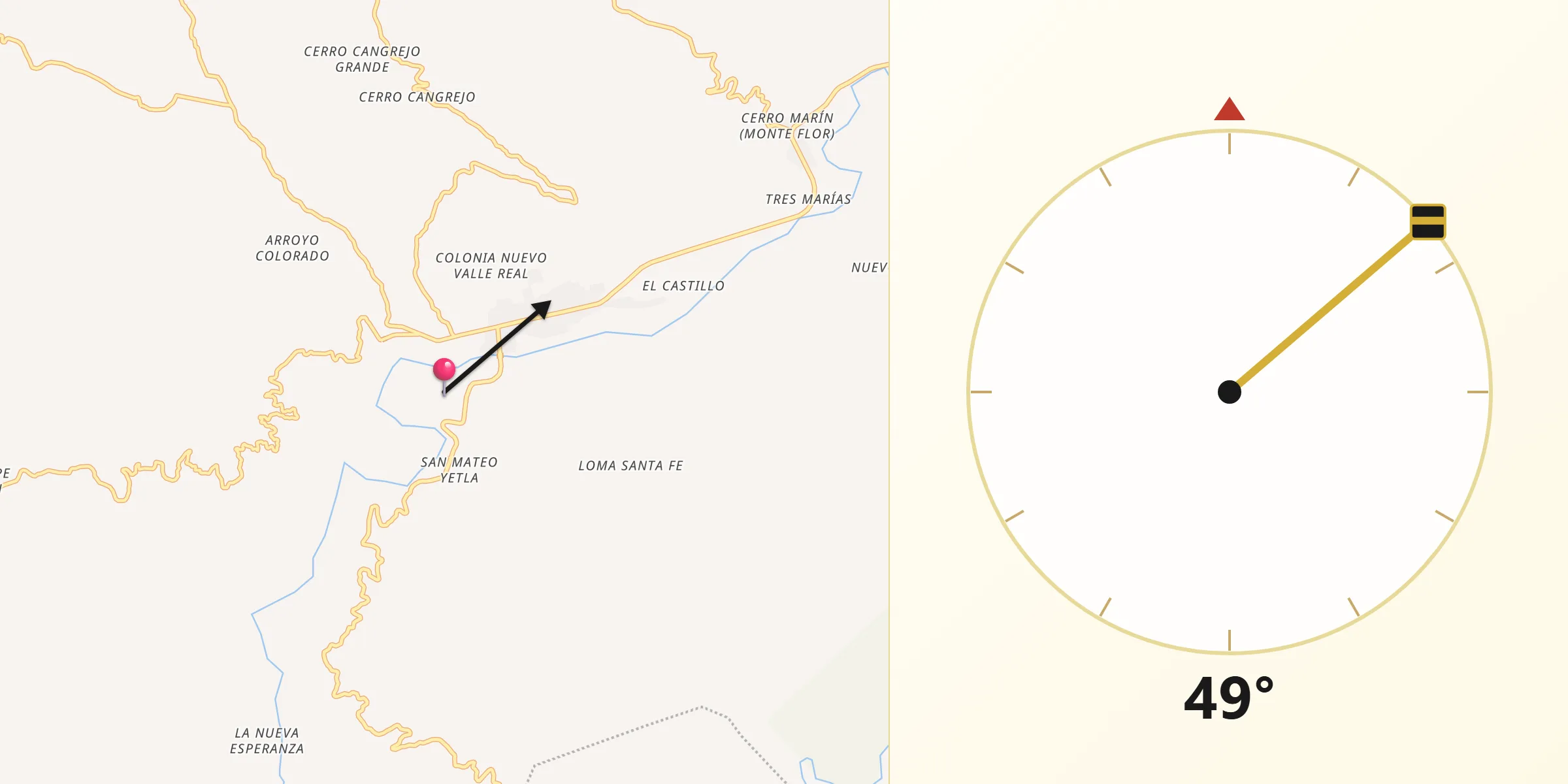 Dirección de la Qibla desde Santa Fe y la Mar