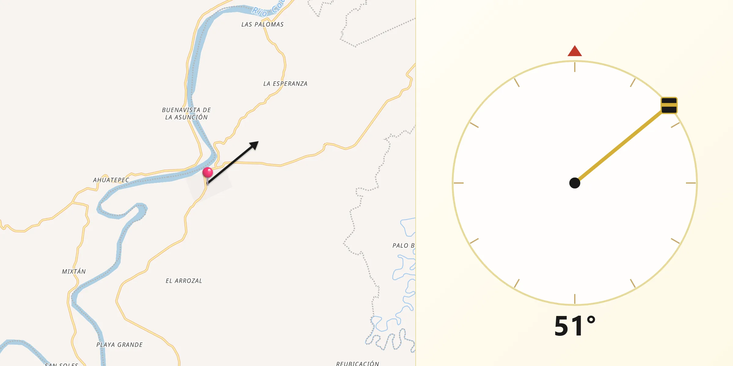 Dirección de la Qibla desde Hidalgotitlán