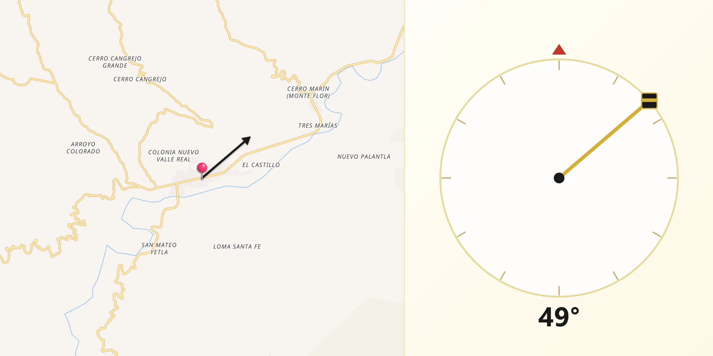 Dirección de la Qibla desde Valle Nacional